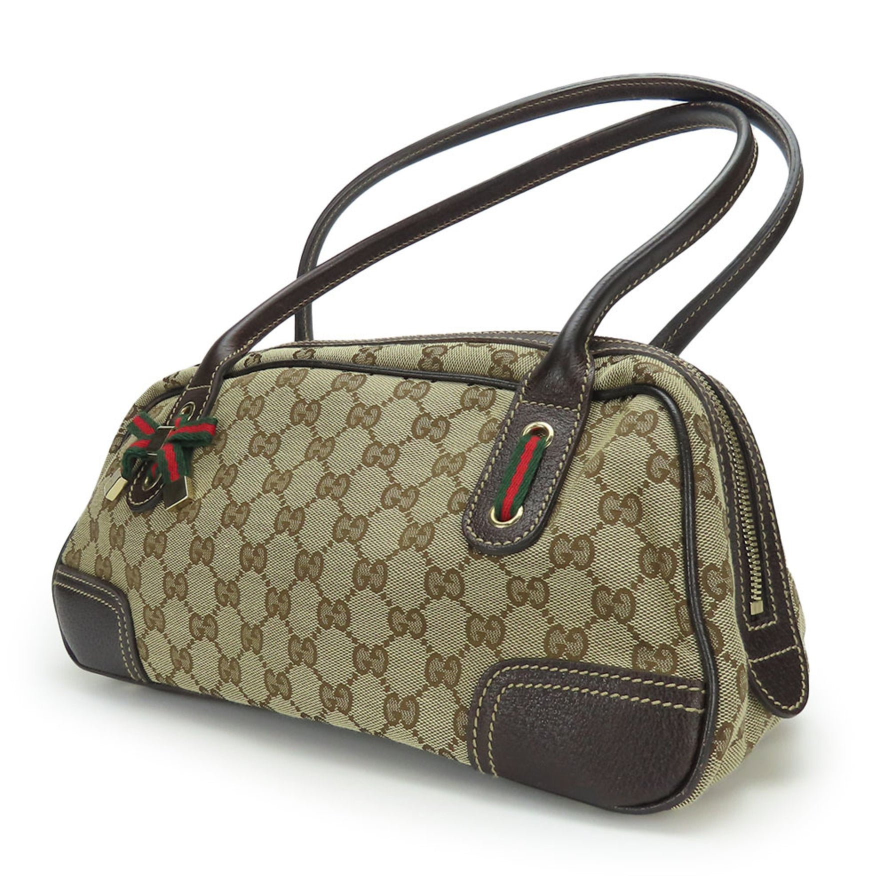 Gucci Boston Bag Shelley Prince GG Canvas Leather Beige Dark Brown Women's GUCCI