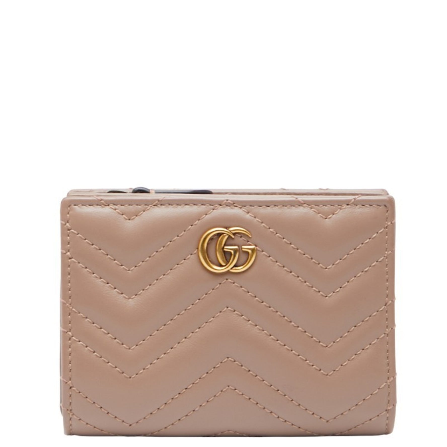 Gucci GG Marmont Double G Bifold Compact Wallet Pink Beige Leather