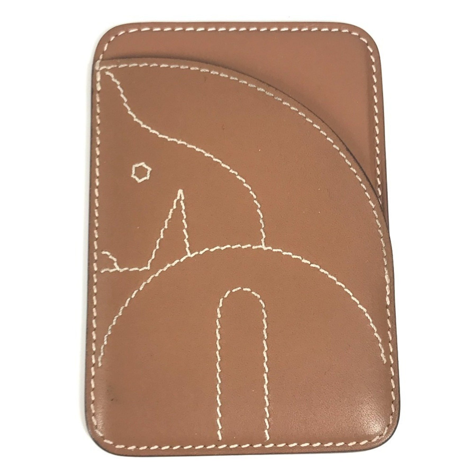 HERMES MagSafe Eman Cheval Business Card Holder Pass Case Holder/Card Leather Men's Women's Beige