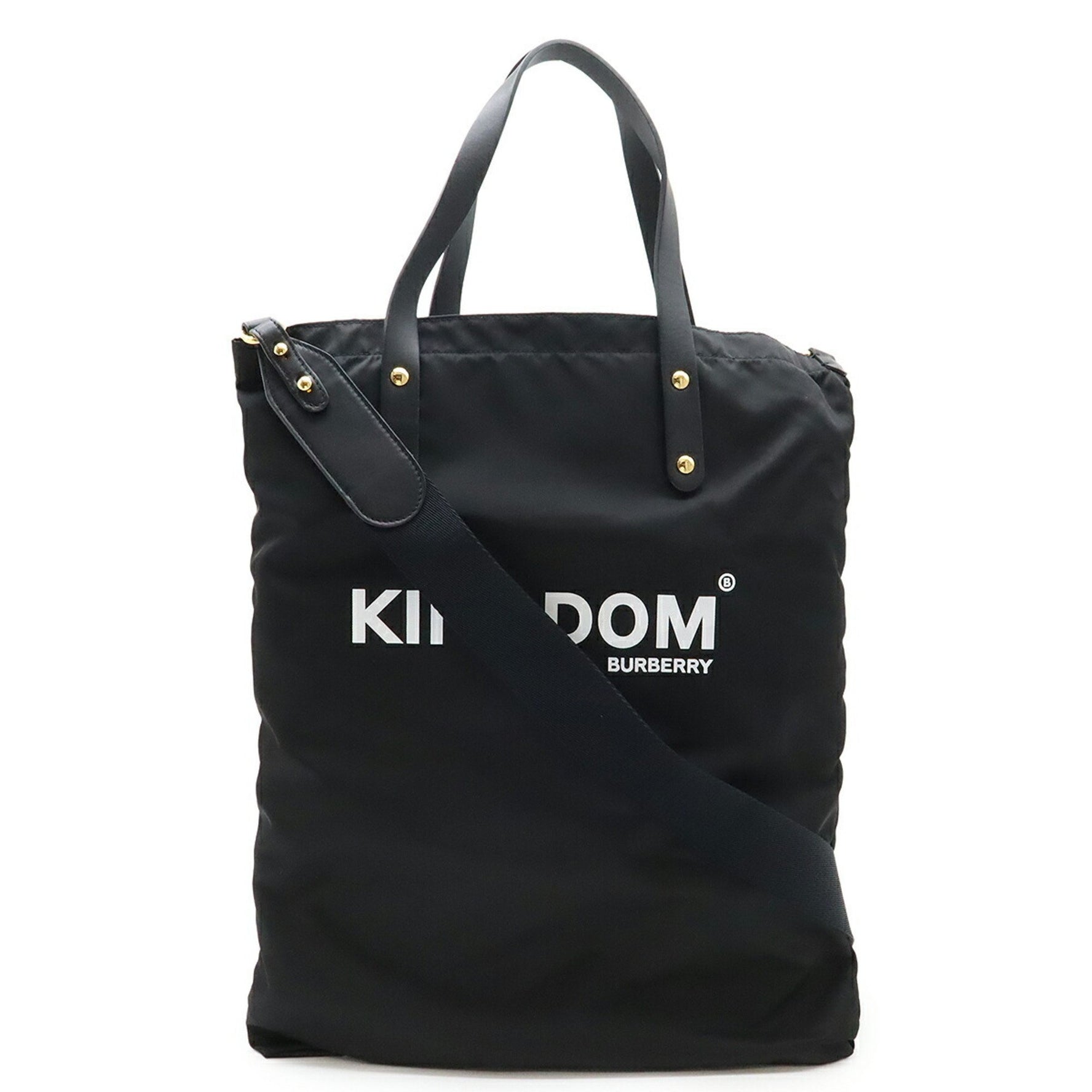 BURBERRY Kingdom Tote Bag Shoulder Nylon Leather Black