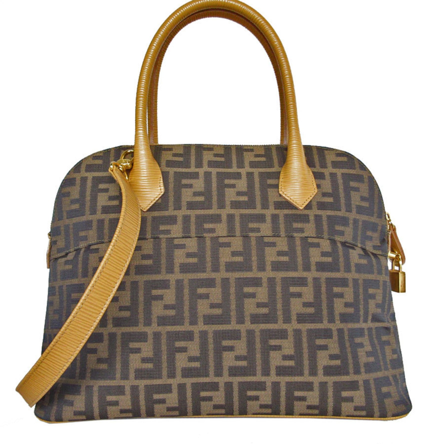 FENDI handbag shoulder bag Zucca nylon canvas leather ladies