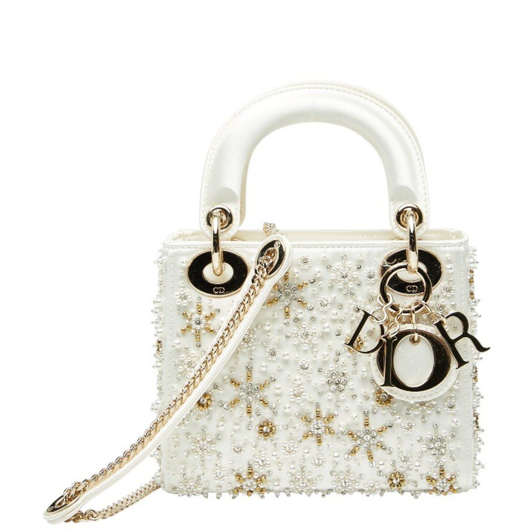Christian Dior Dior Lady Jeweled Mini Bag, Handbag/Shoulder White/Gold, Silk