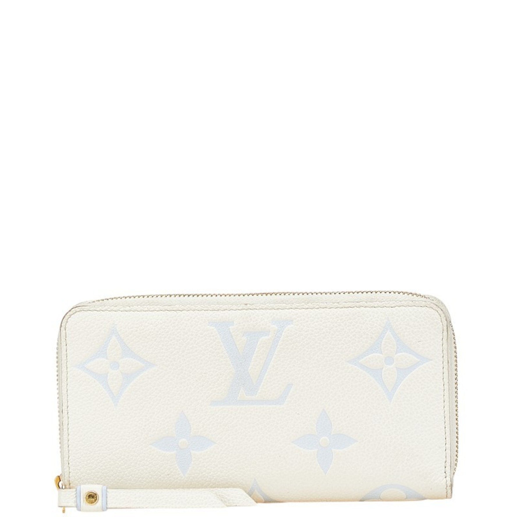 Louis Vuitton Monogram Empreinte Zippy Wallet, Round Zipper Long Wallet White and Blue Leather