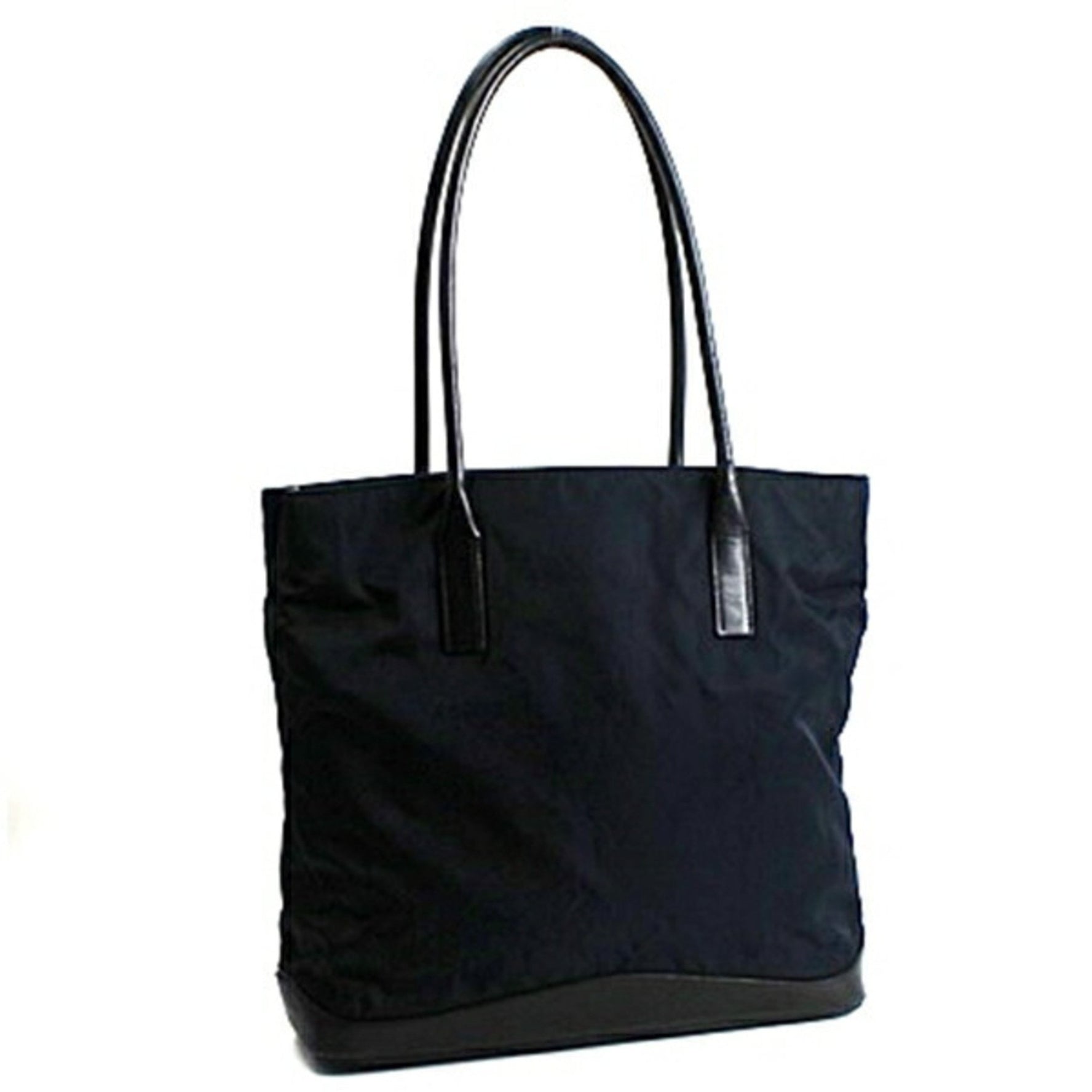 Prada Nylon Tote Bag Leather Navy Black PRADA Women's