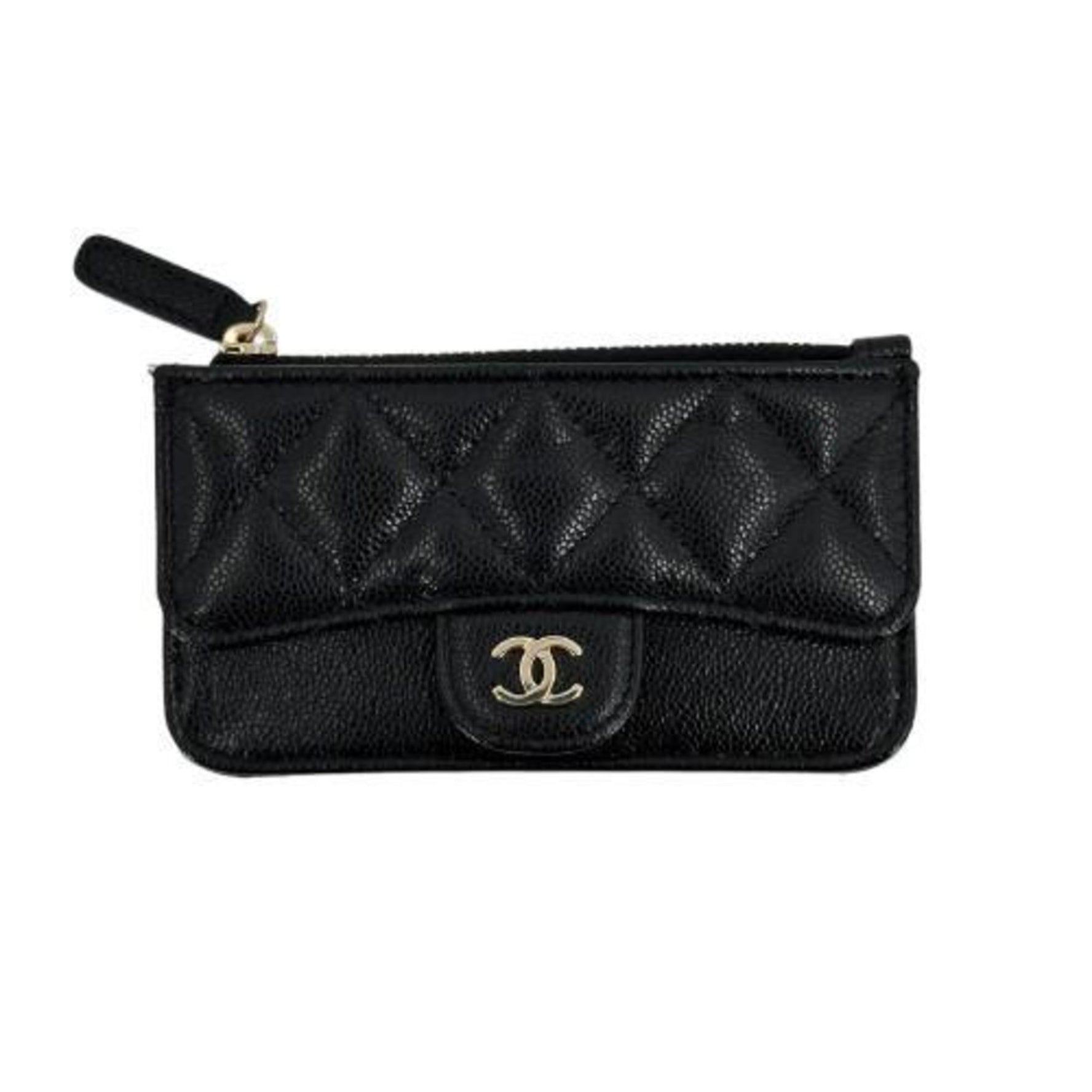 CHANEL Chanel Business Card Holder/Card Case Pass Caviar Skin Zip Leather