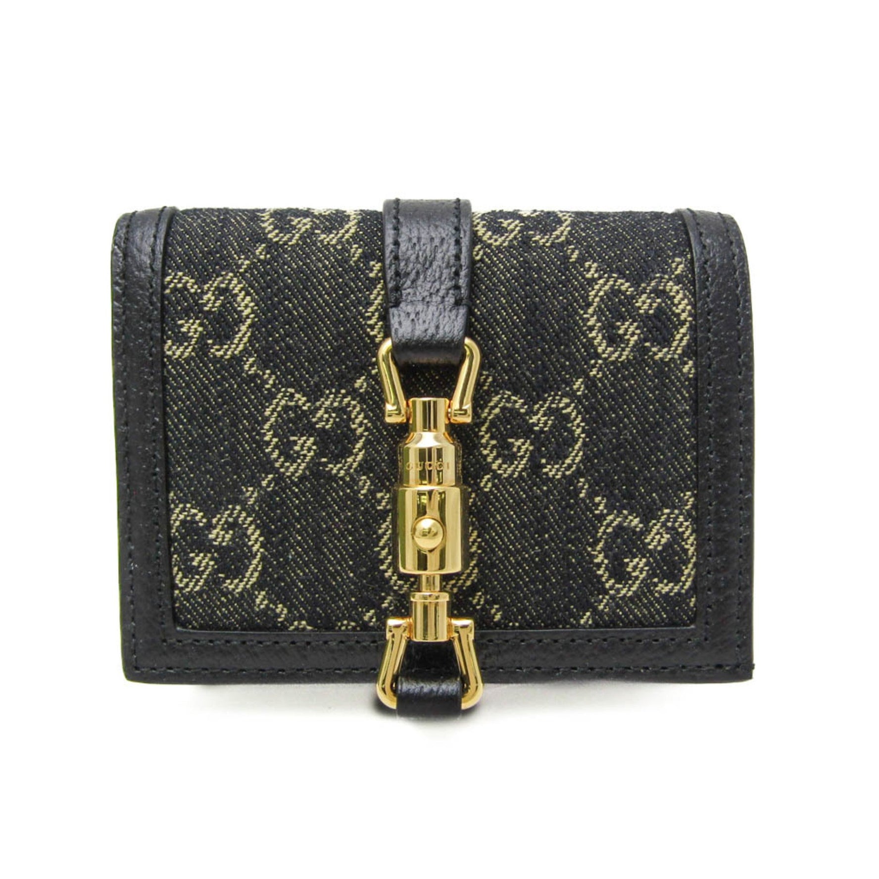 Gucci Jackie 1961 Women's Denim,Leather Wallet (bi-fold) Black