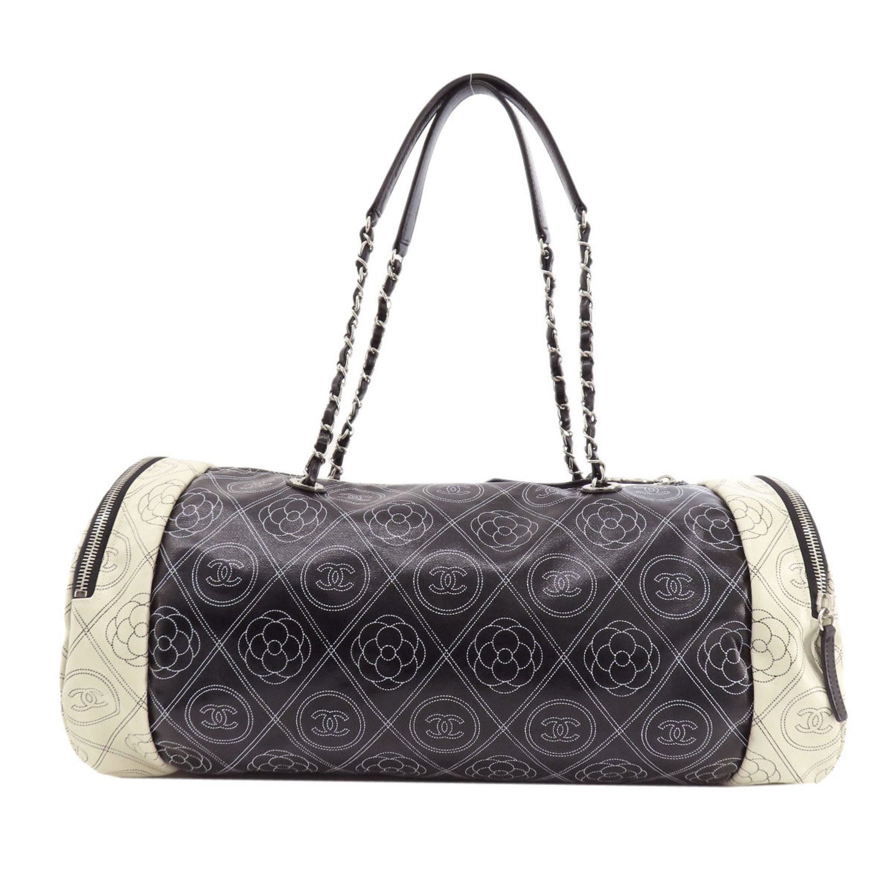 Chanel Coco Mark Camellia Boston Bag Coated Canvas