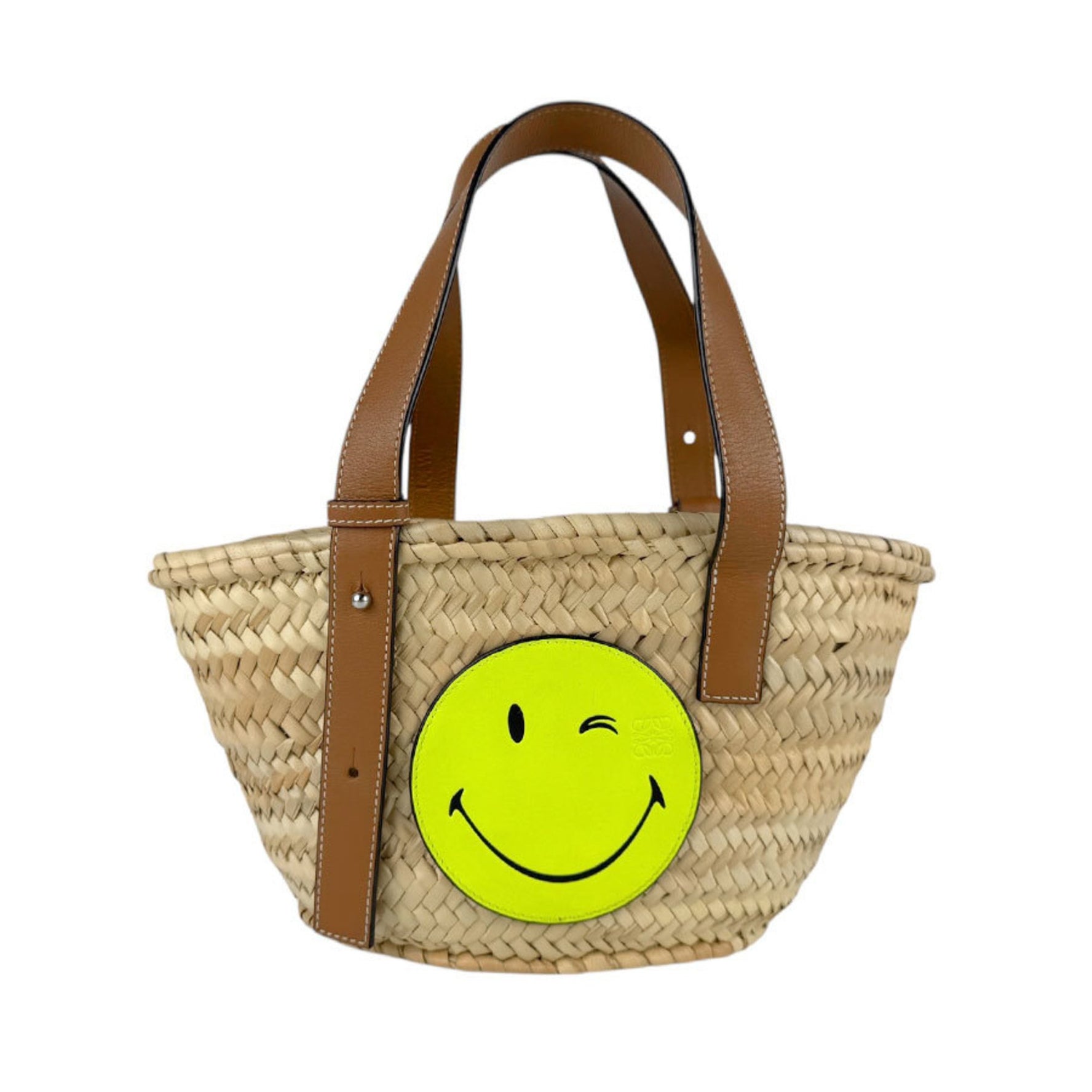 LOEWE Handbag Basket Bag Small Smiley Straw Leather Beige Brown Yellow