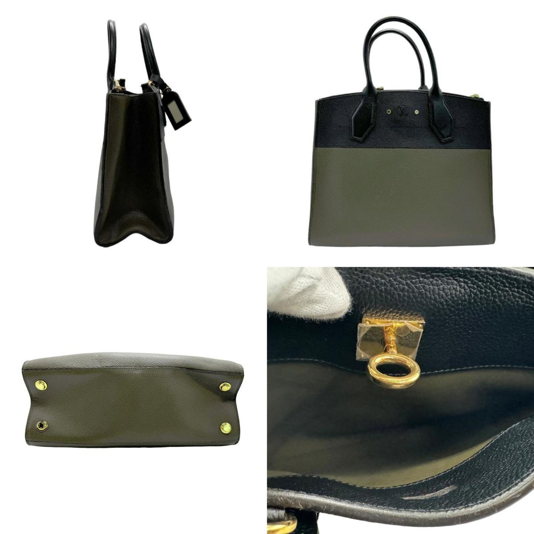 Louis Vuitton Handbag Shoulder Bag City Steamer MM Leather Khaki Black Gold