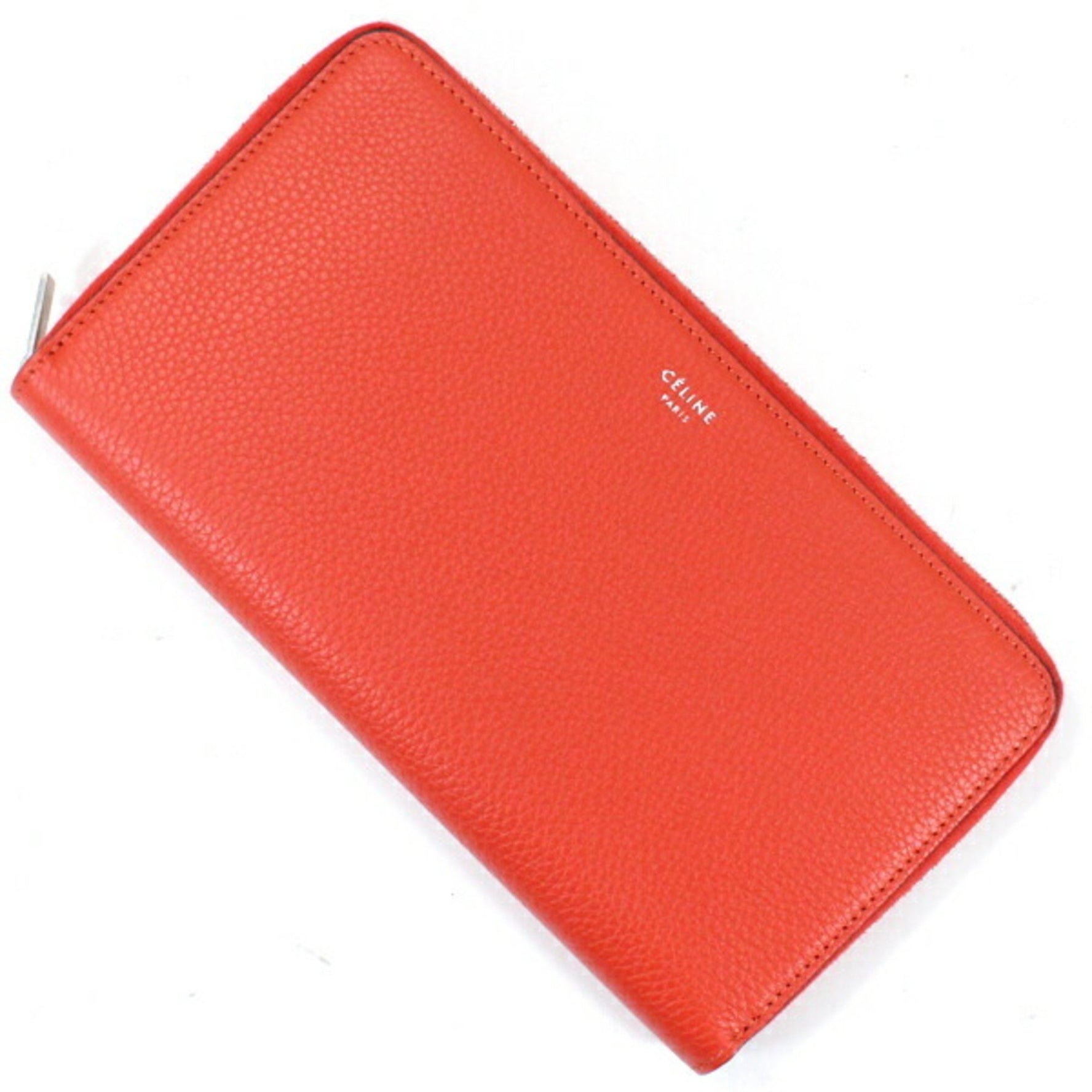 Celine Round Zip Wallet in Grained Calfskin Leather, Black