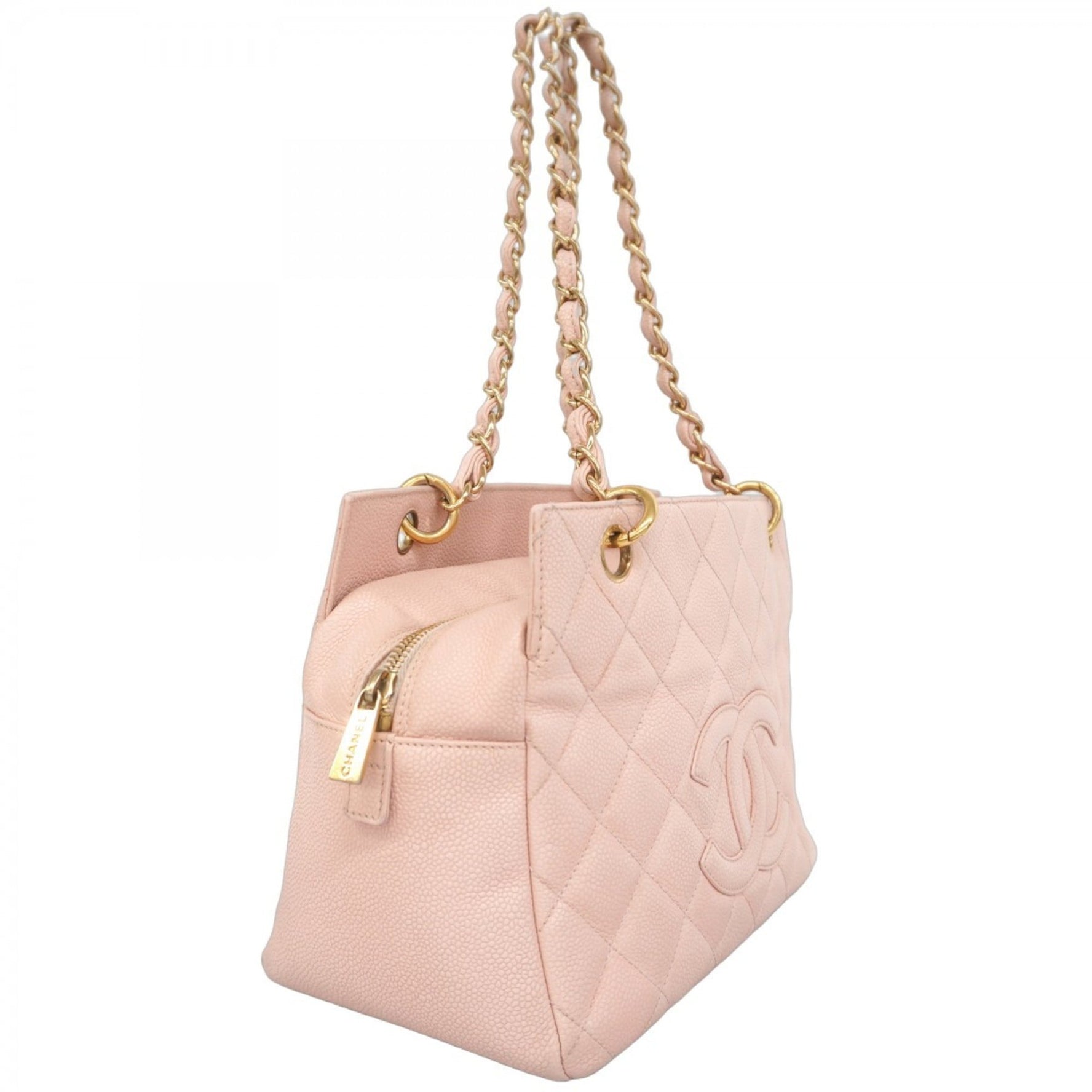 Chanel Matelasse Shoulder Bag with Chain in Light Pink Caviar Leather