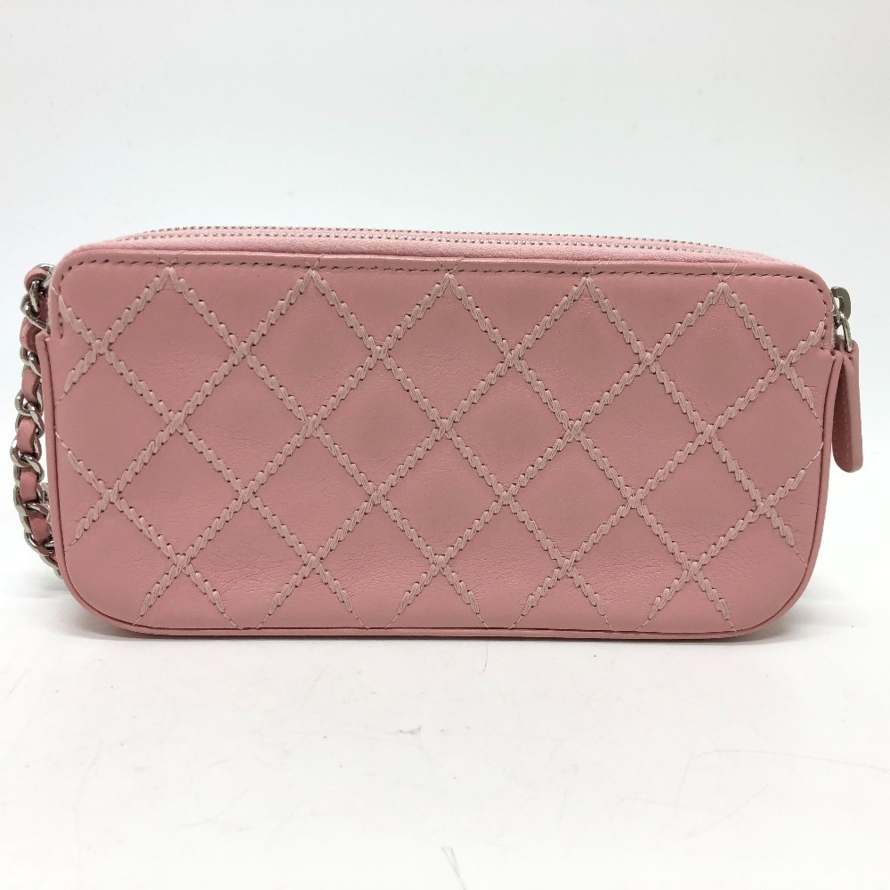 CHANEL CC Coco Mark Matelasse Wild Stitch Chain Wallet Long Shoulder Bag Lambskin Pink