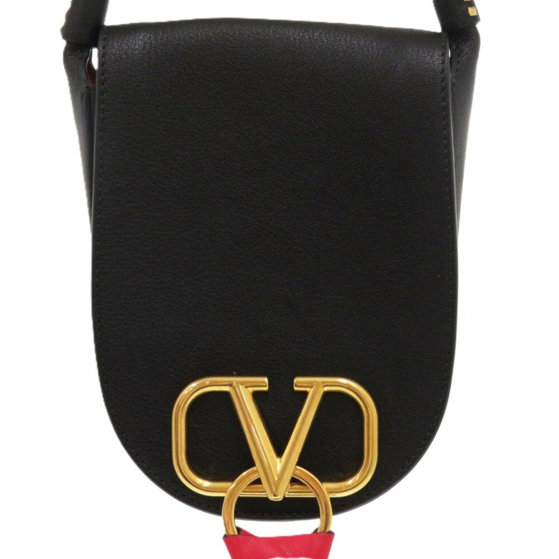 Valentino Garavani Like new V-Sling Small Saddle Leather Black Shoulder Bag 1429