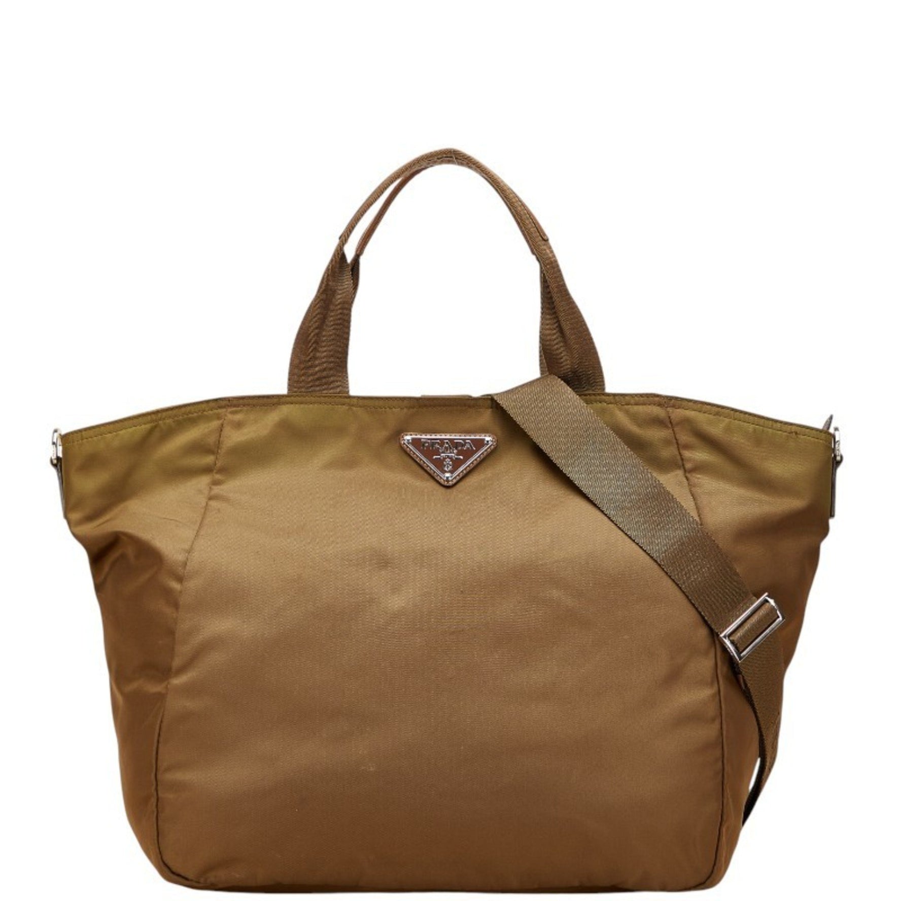 Prada Triangle Logo Plate Tote Bag/Shoulder Bag, Nylon and Leather
