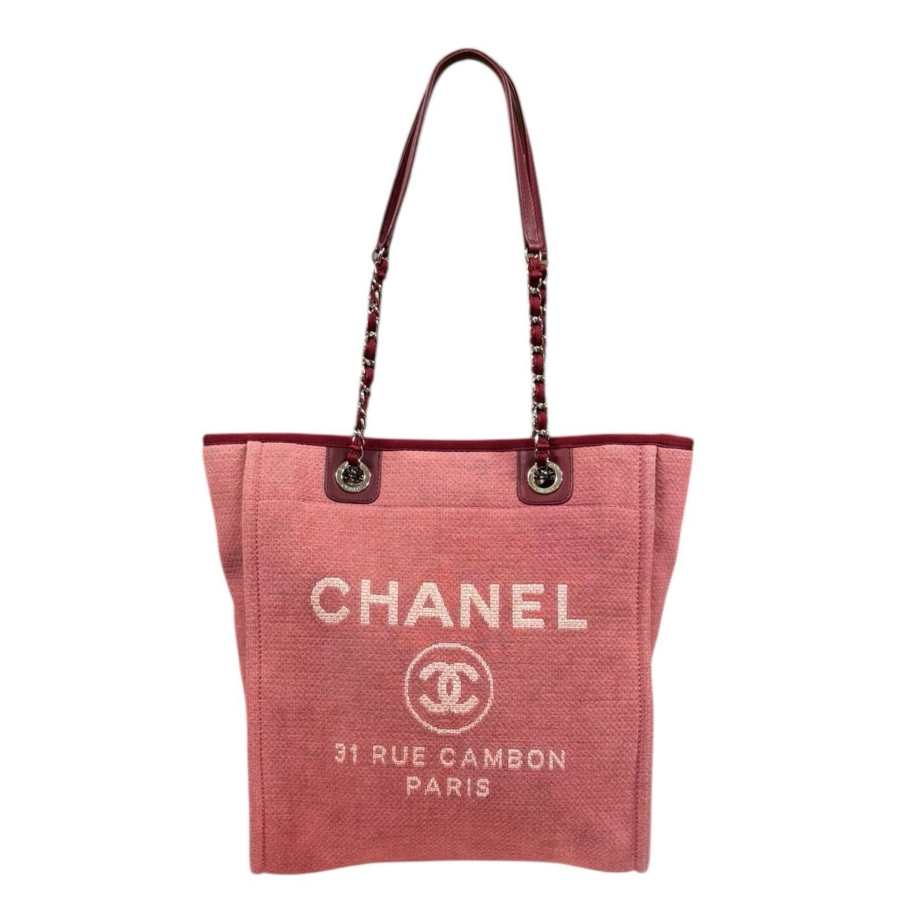 CHANEL Deauville PM Shoulder Bag, Canvas, Red