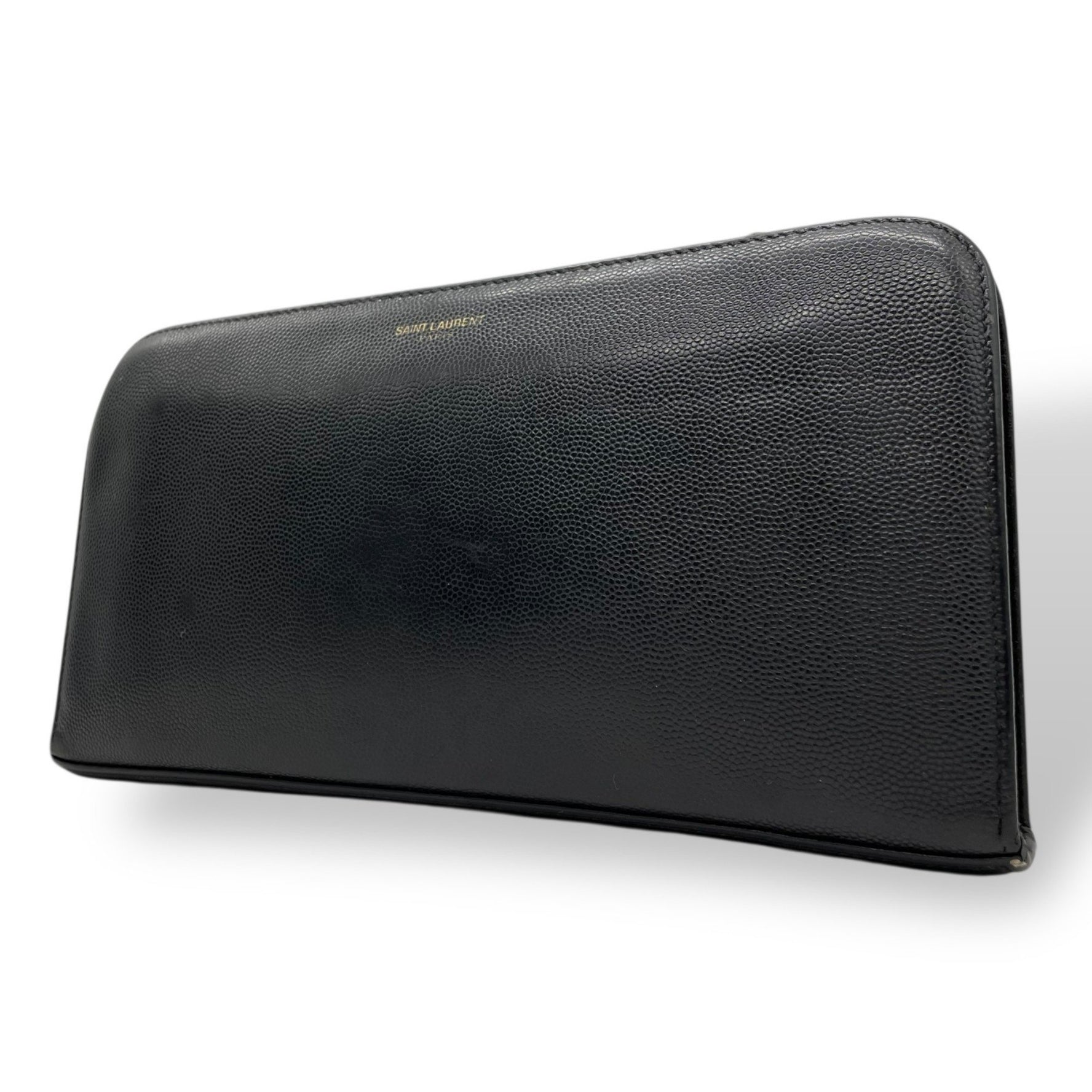 SAINT LAURENT YSL Leather Genuine Round Zipper Long Wallet Black Gold Hardware Men Women