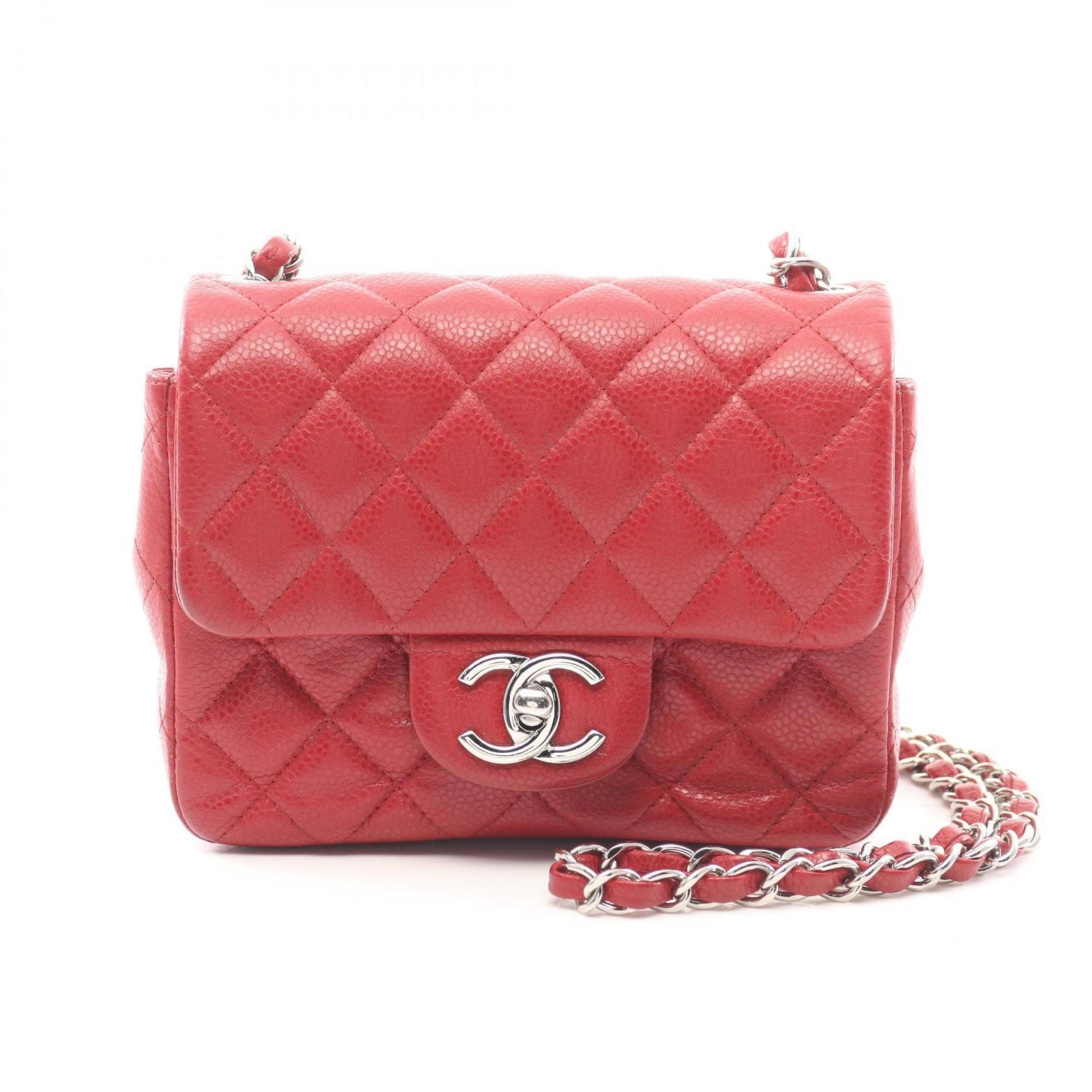 CHANEL Mini Matelasse Shoulder Bag Leather Grained Calfskin Red