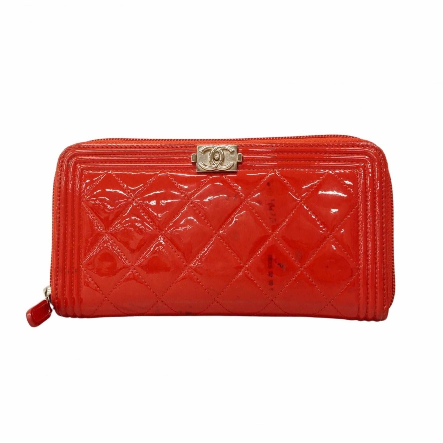 Chanel Boy Long Wallet, Patent Leather, Red