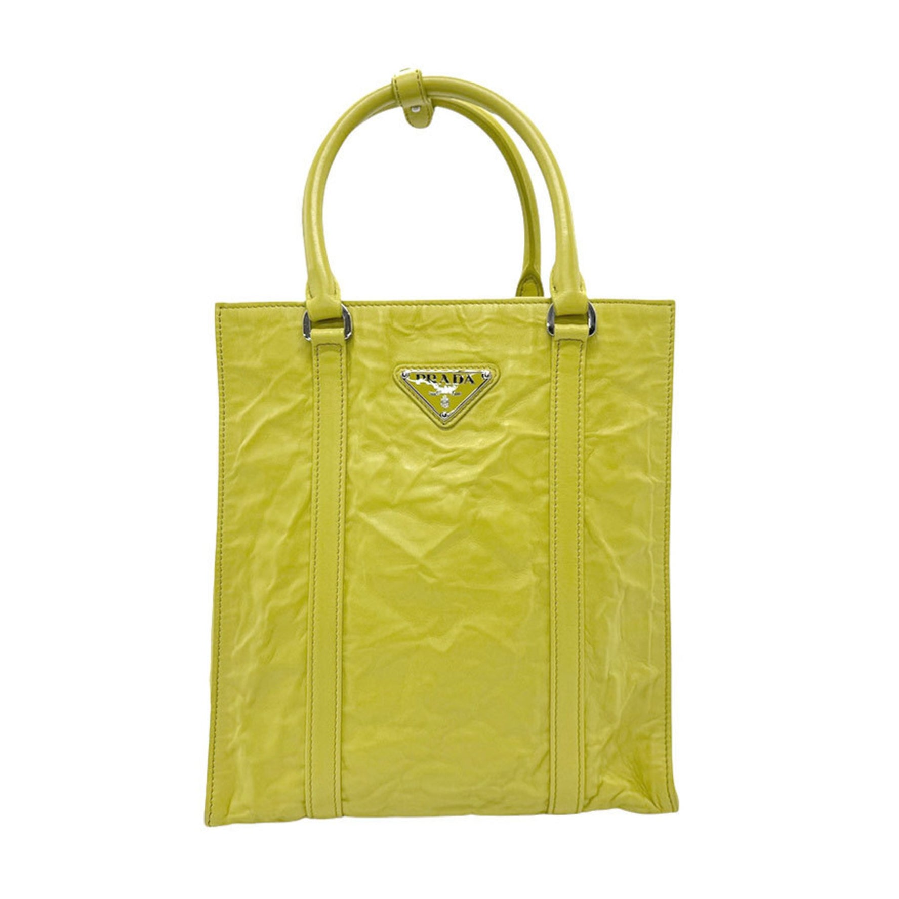 PRADA handbag shoulder bag leather yellow green ladies