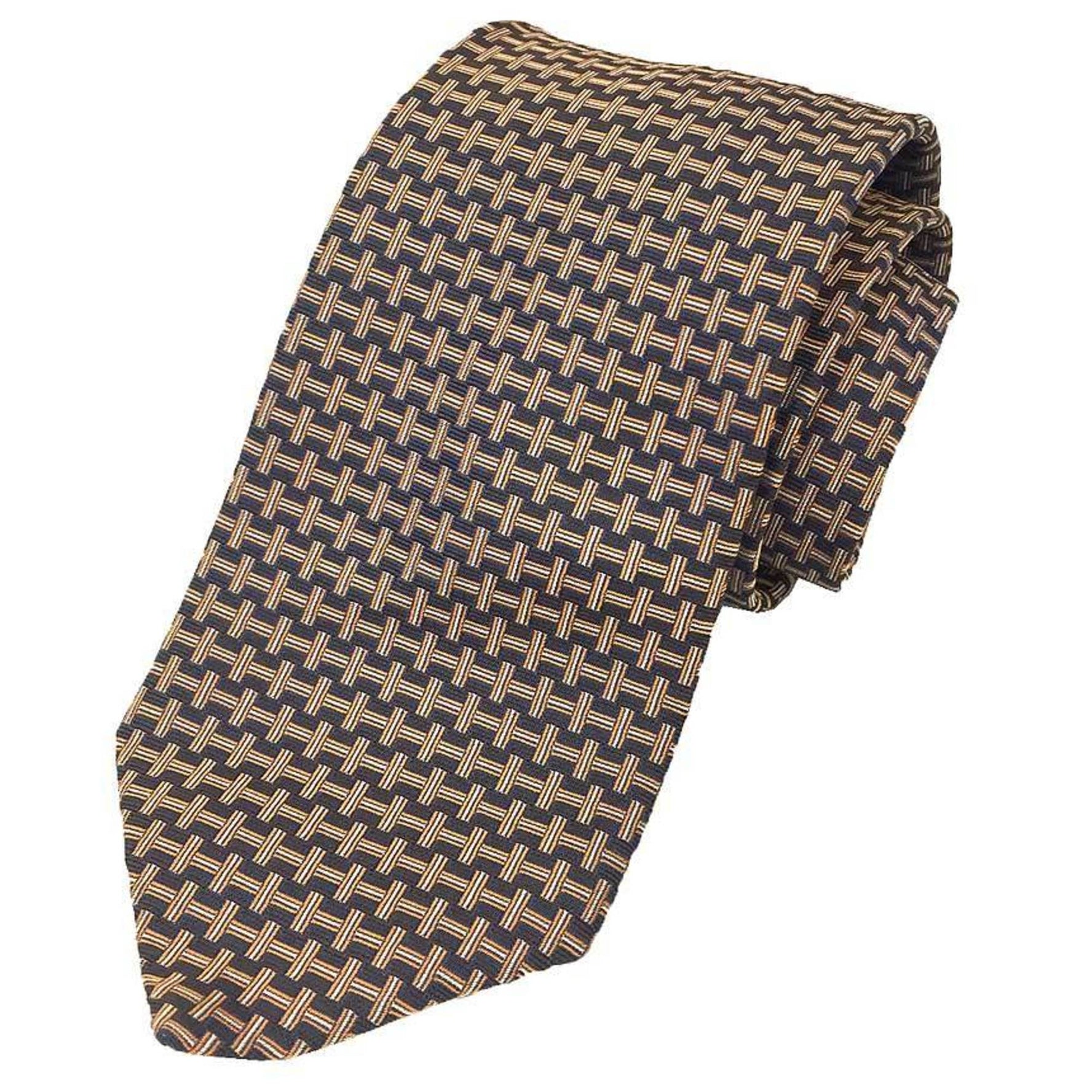Hermes HERMES Tie H Pattern Tennis Navy x Orange Men's