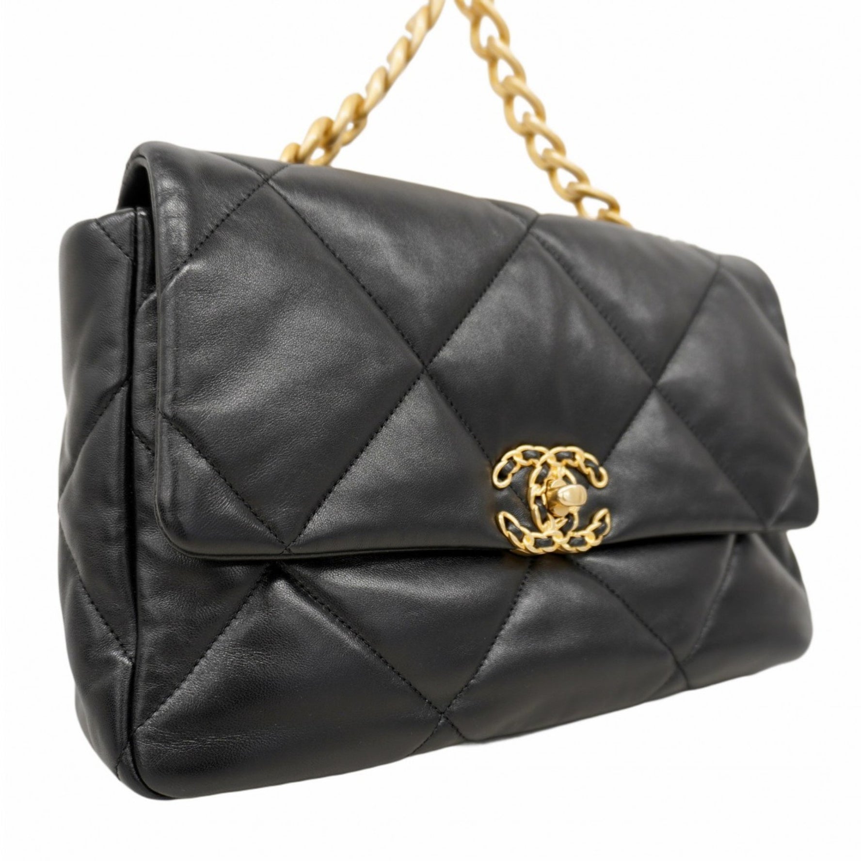 Chanel 19 Lambskin Handbag with Chain Shoulder Strap, and Gold, Bag