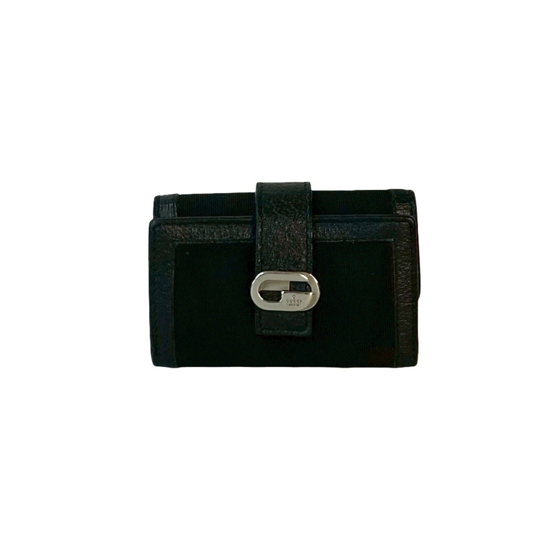 GUCCI G logo engraved leather and nylon tri-fold key case with holder