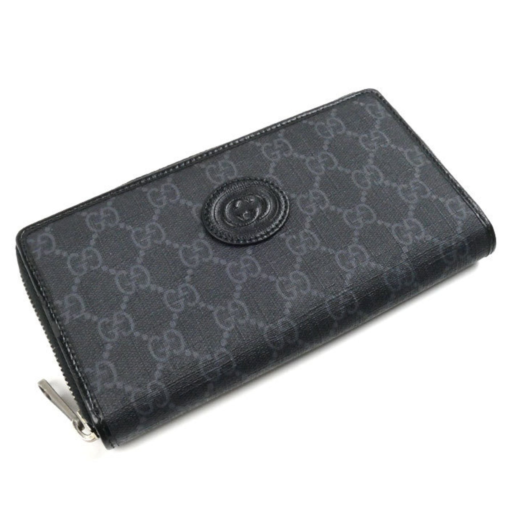GUCCI Gucci Interlocking G Zip Around Long Wallet Round Black Men's