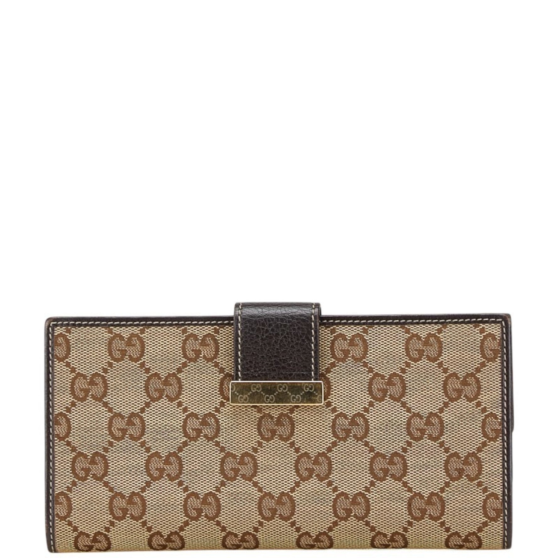 Gucci GG Canvas Bi-fold Wallet Beige Brown Leather Women's GUCCI