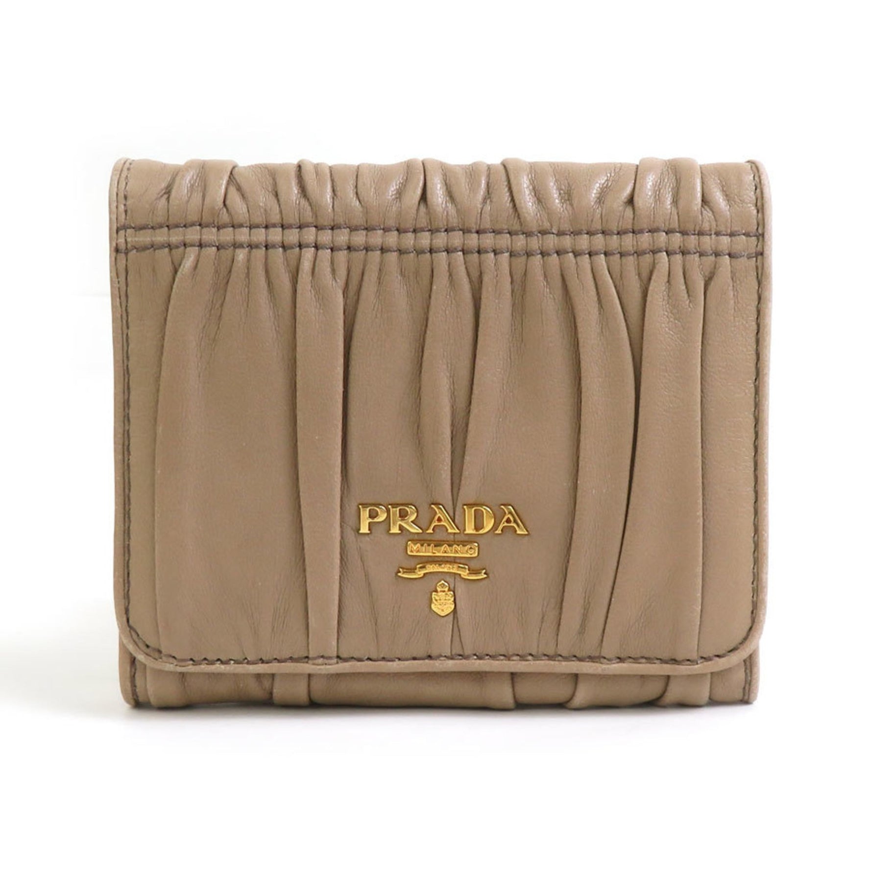 Prada PRADA Tri-fold Wallet, Beige Leather, Women's, 1M0176, 56305g