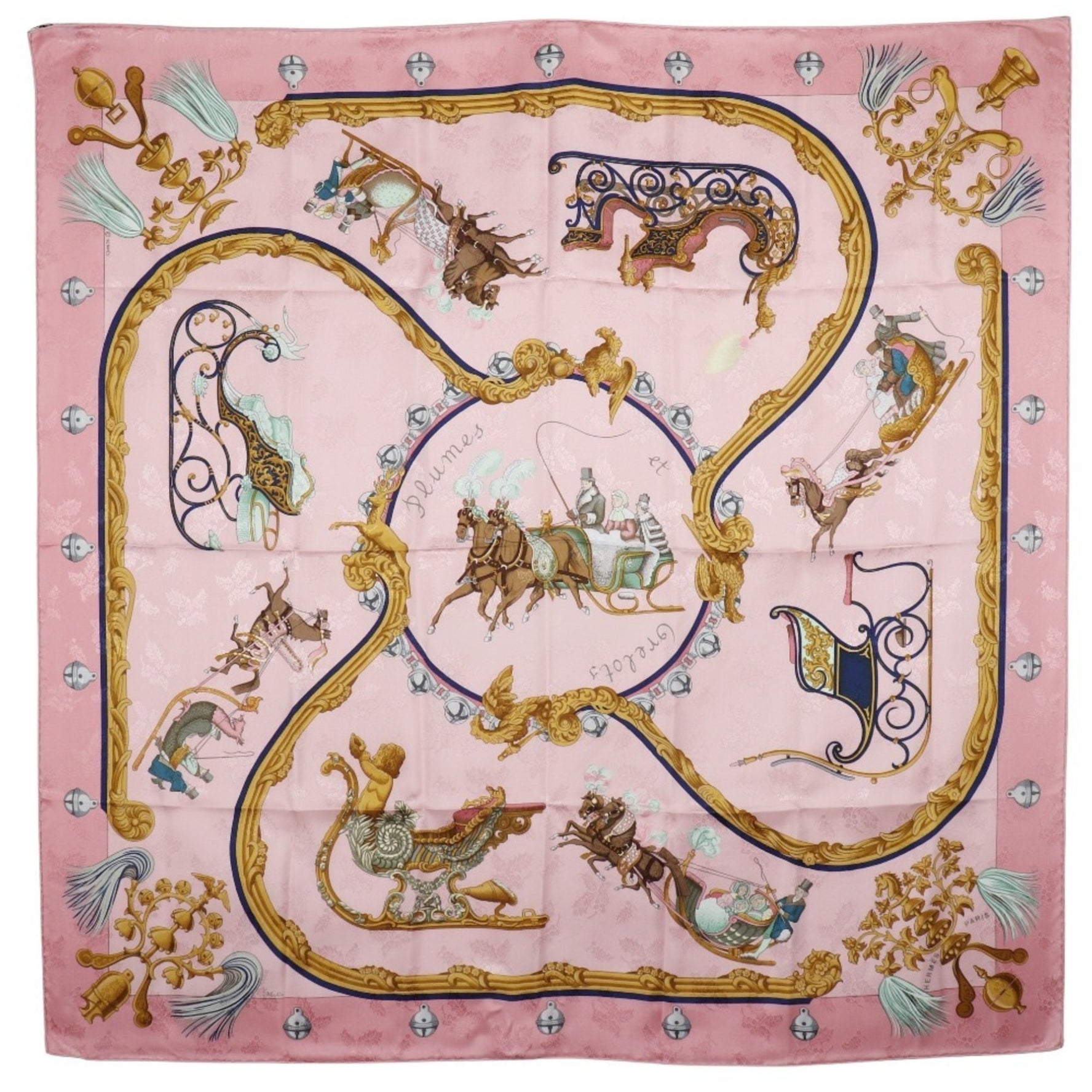 Hermes Scarf Muffler Plumes et Grelots Feathers and Bells Silk