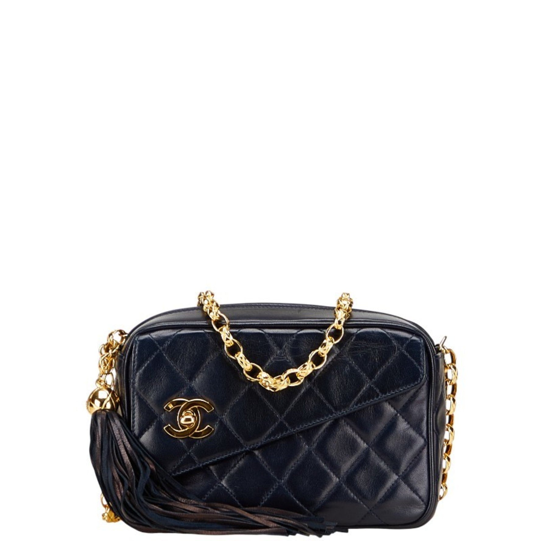 CHANEL Matelasse Coco Mark Fringe Chain Shoulder Bag Lambskin