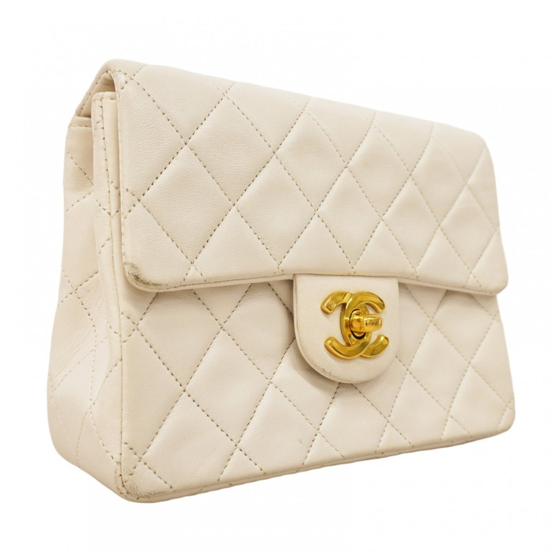 Chanel Matelasse Shoulder Bag, Lambskin, White, Women's