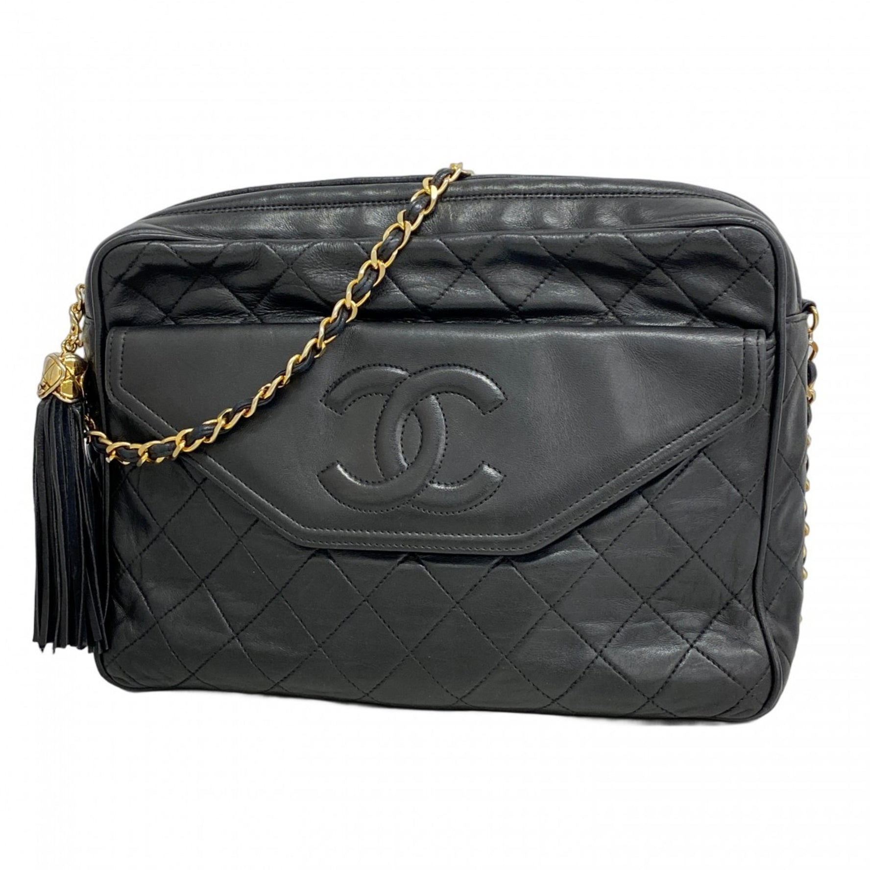 Chanel Shoulder Bag with Matelasse Chain, Lambskin, Black, Women's, P1175808