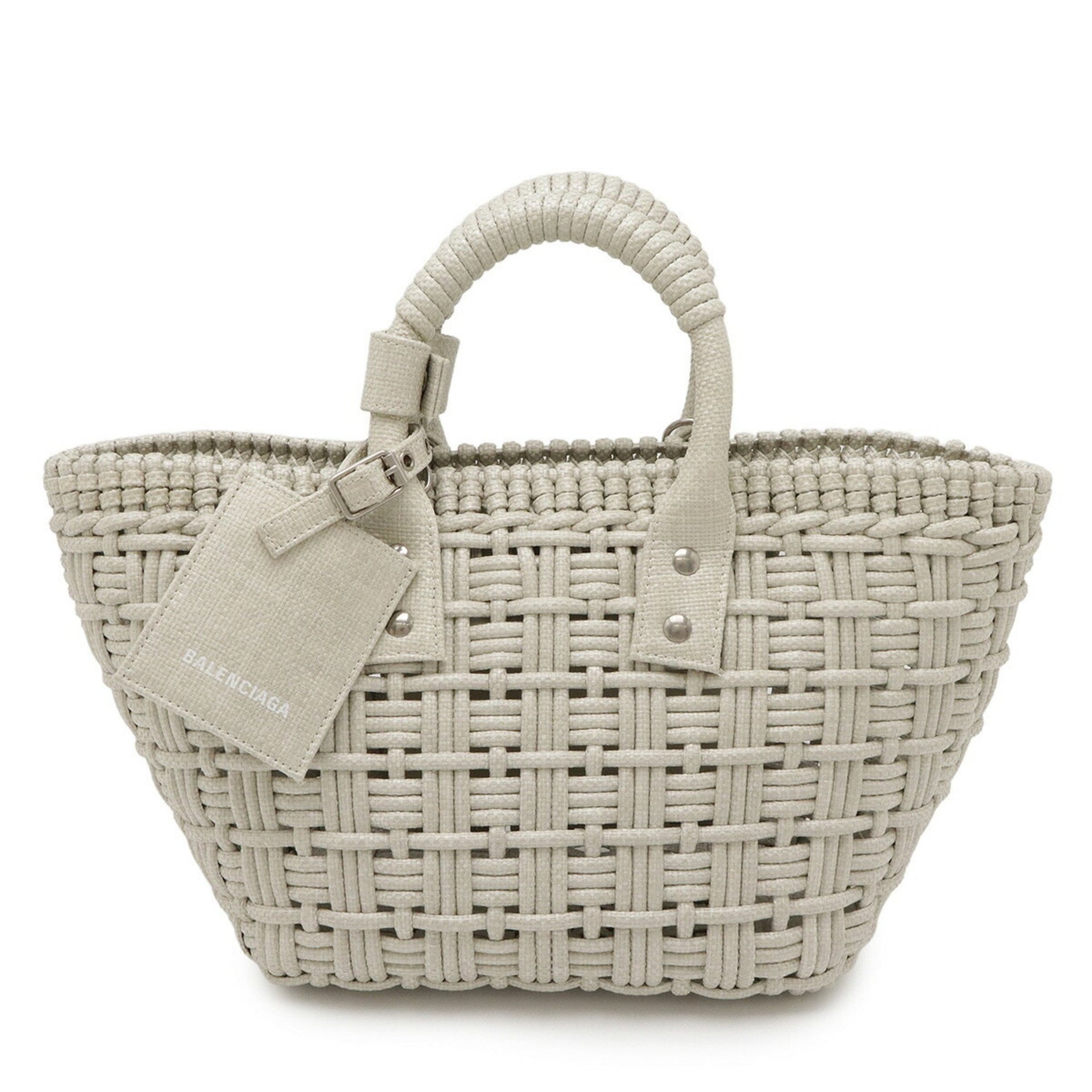 BALENCIAGA Bistro XS Handbag, Basket Bag, Straw, Pale Gray