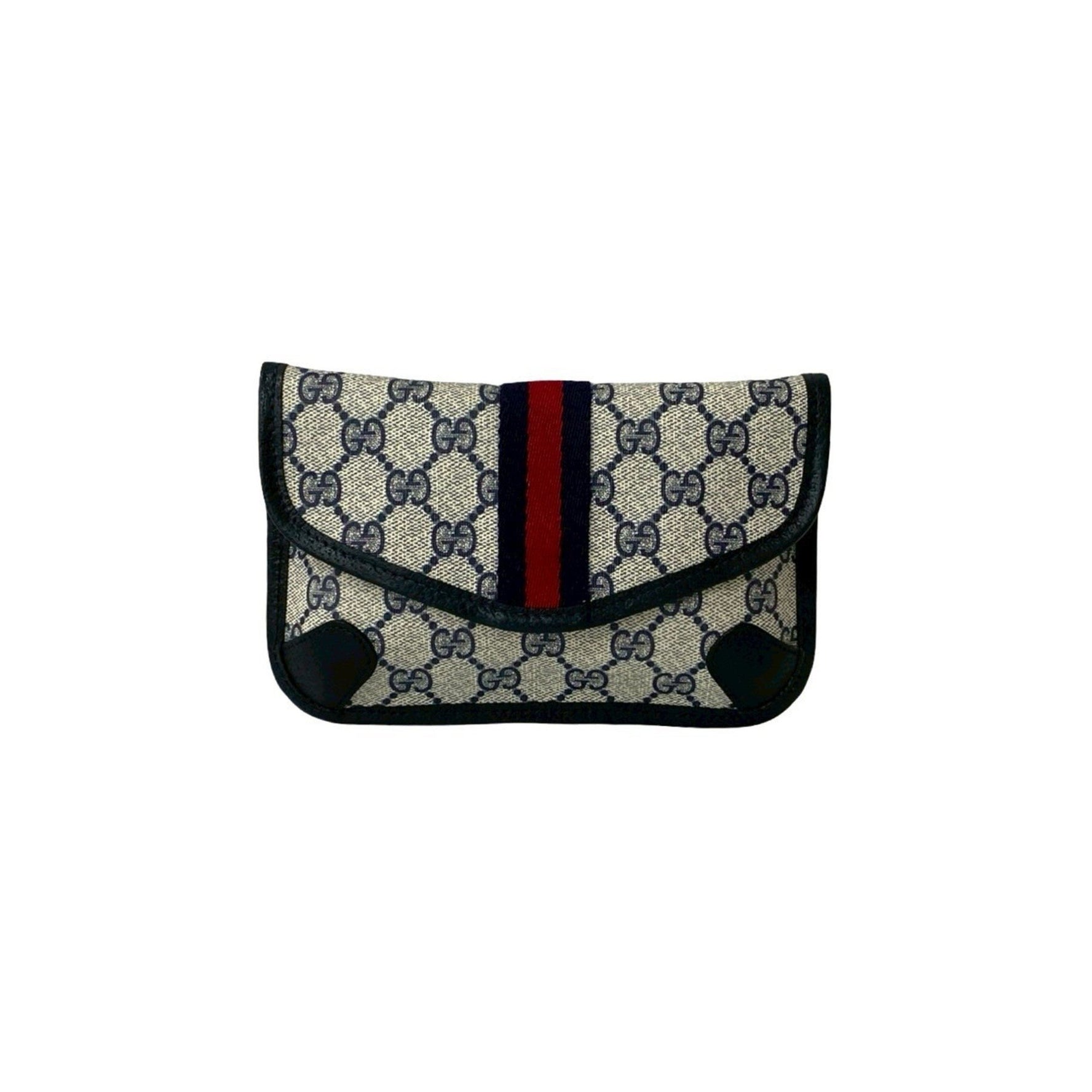 GUCCI Old Gucci Sherry Line Leather Pouch, Accessory, Small Item Case, Navy Blue,