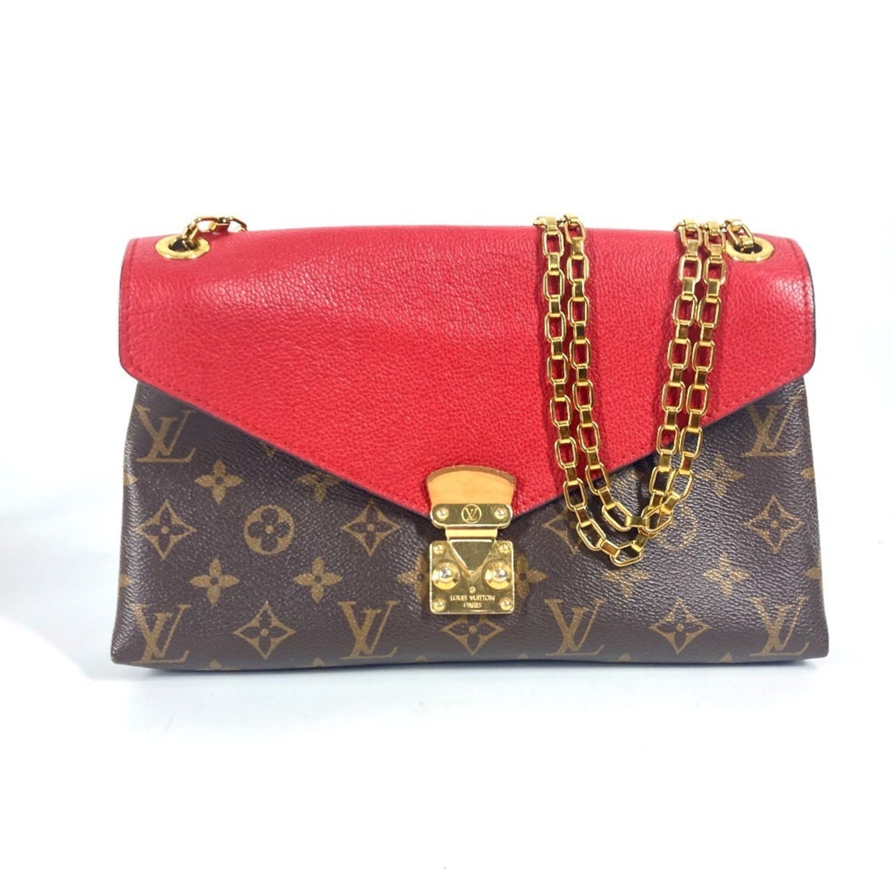 Louis Vuitton Monogram Pallas Chain Bag W Crossbody Flap Shoulder Canvas Red