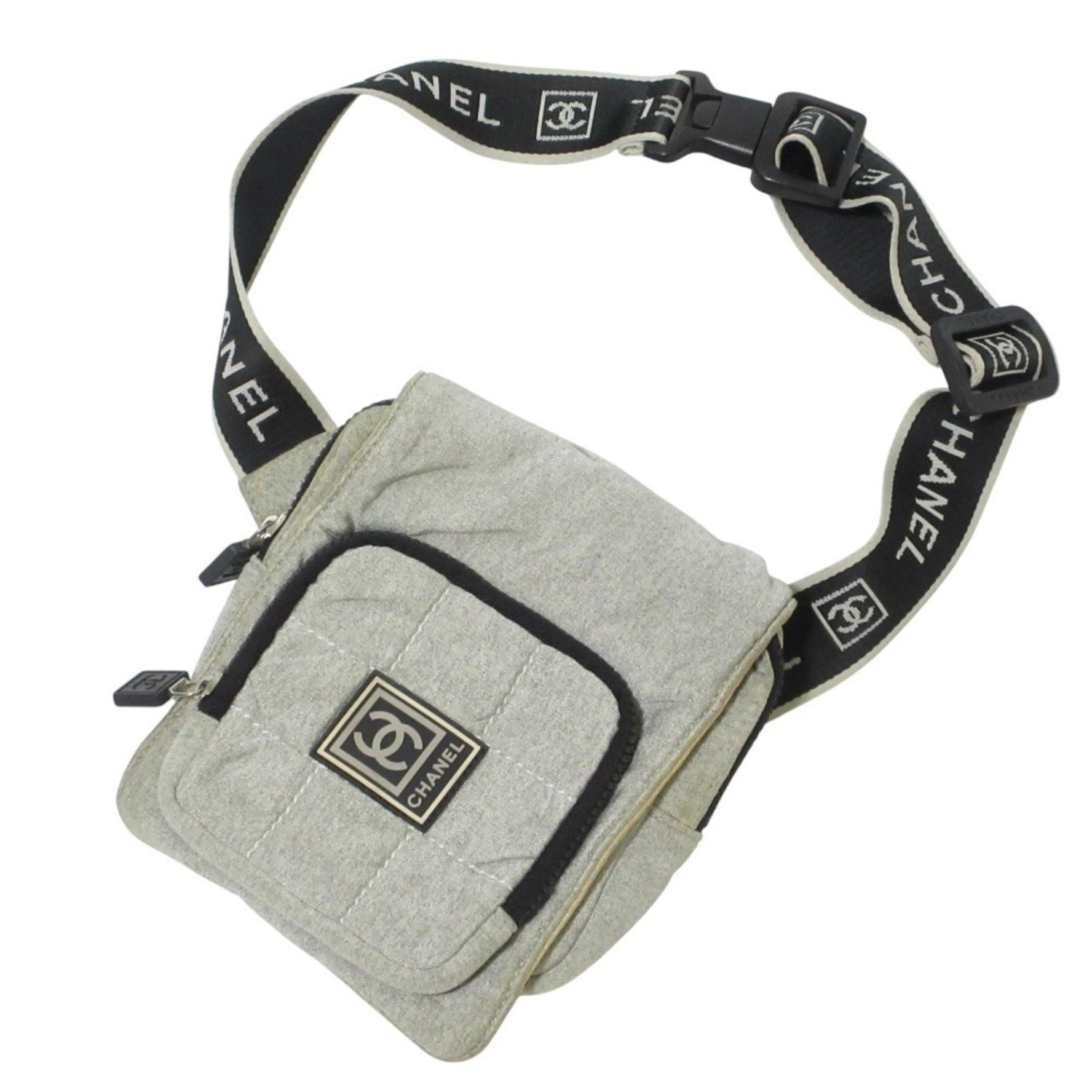 CHANEL Sport Coco Mark Sweat Waist Pouch Body Bag Grey