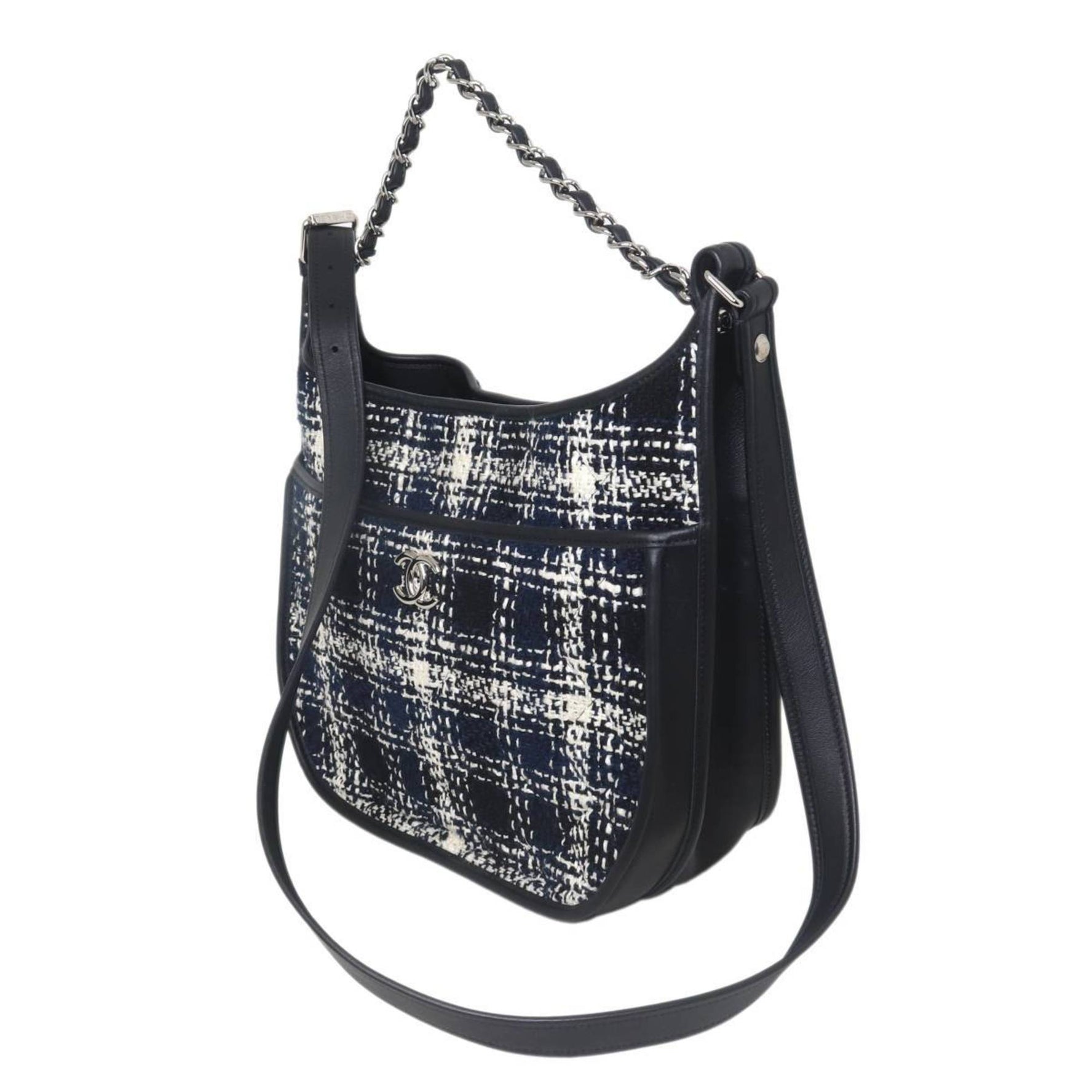 CHANEL shoulder bag, GC Seal Tweed Matelasse, Navy and White Cotton