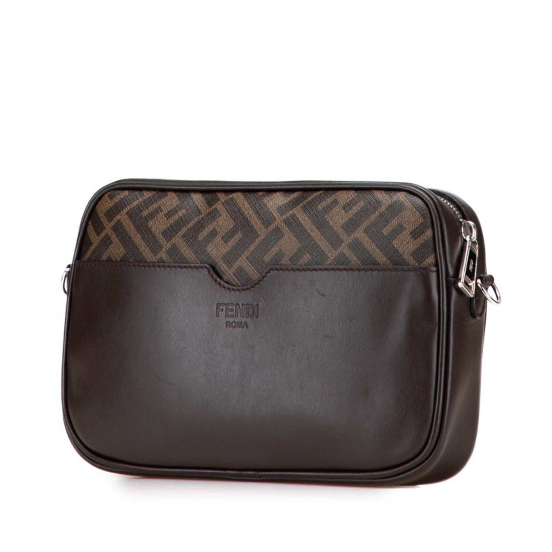 Fendi Zucca ROMA Camera Bag, Crossbody Shoulder Bag Brown and Yellow Leather