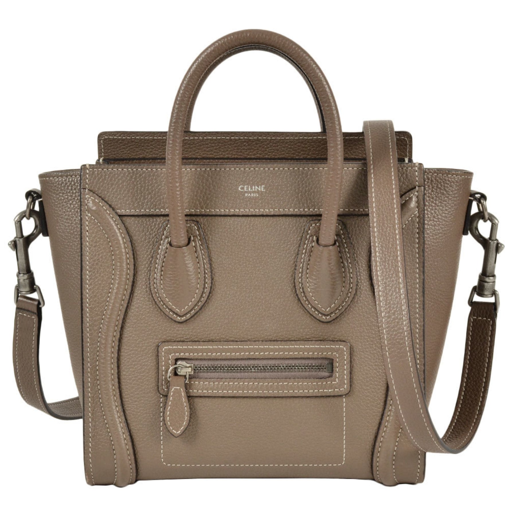 CELINE LUGGAGE NANO SHOPPER HANDBAG LEATHER DRUMMED CALFSKIN GREIGE
