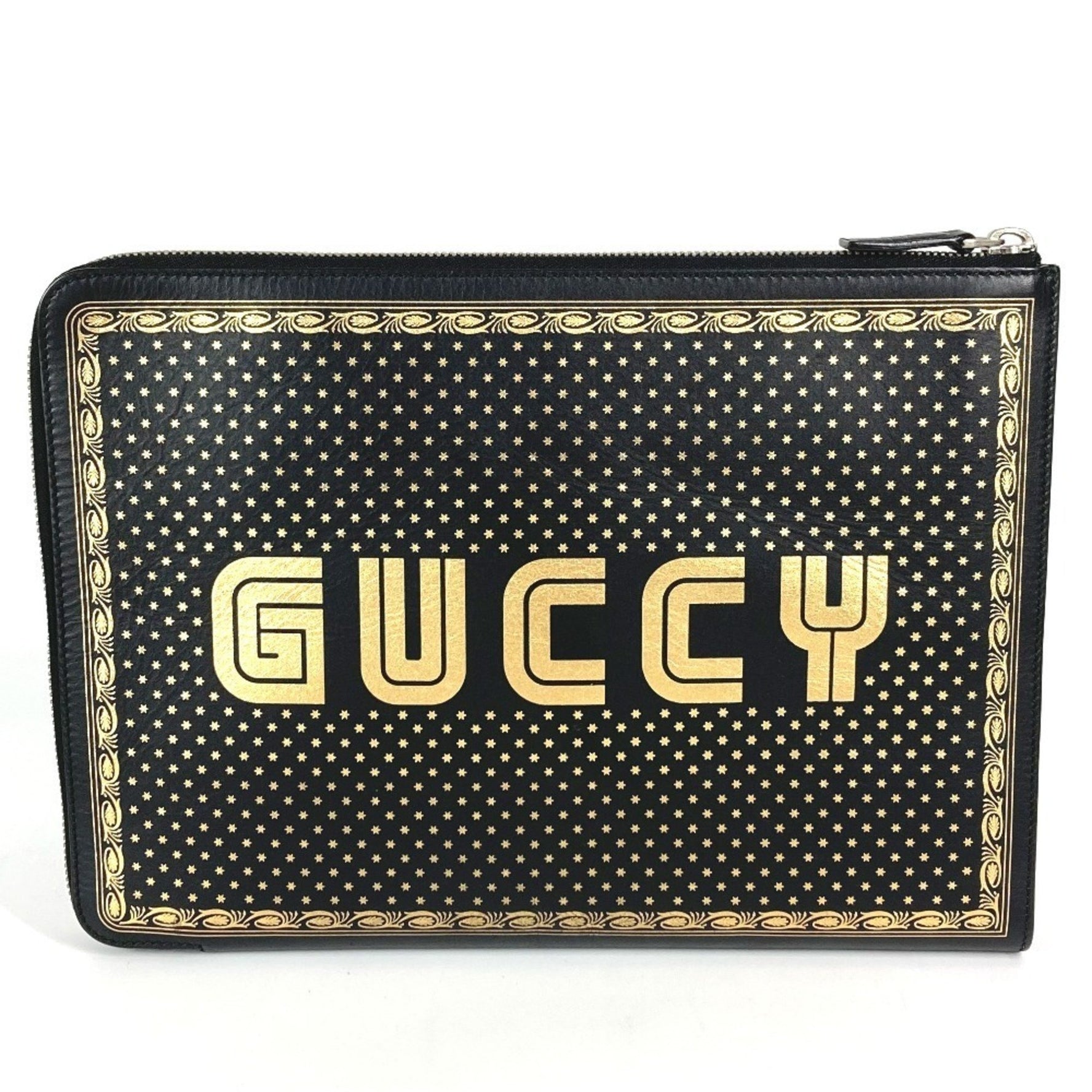 GUCCI Sega Collaboration GUCCY Logo Pouch with Handle, Second Bag, Clutch Leather, Unisex