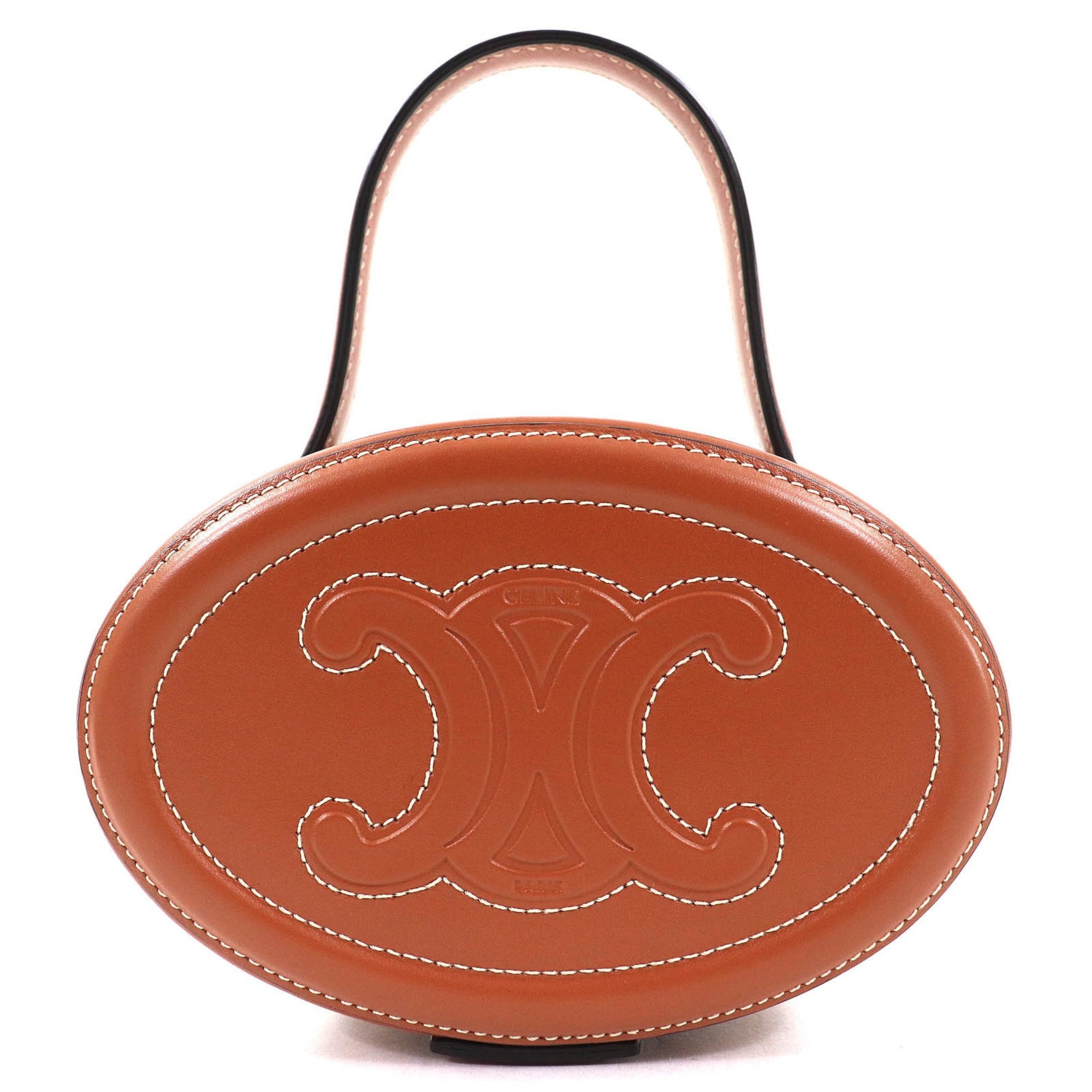 CELINE Oval Minaudière Cuir Triomphe Smooth Calfskin Leather Handbag in Tan and Includes Dust Bag, Made Italy