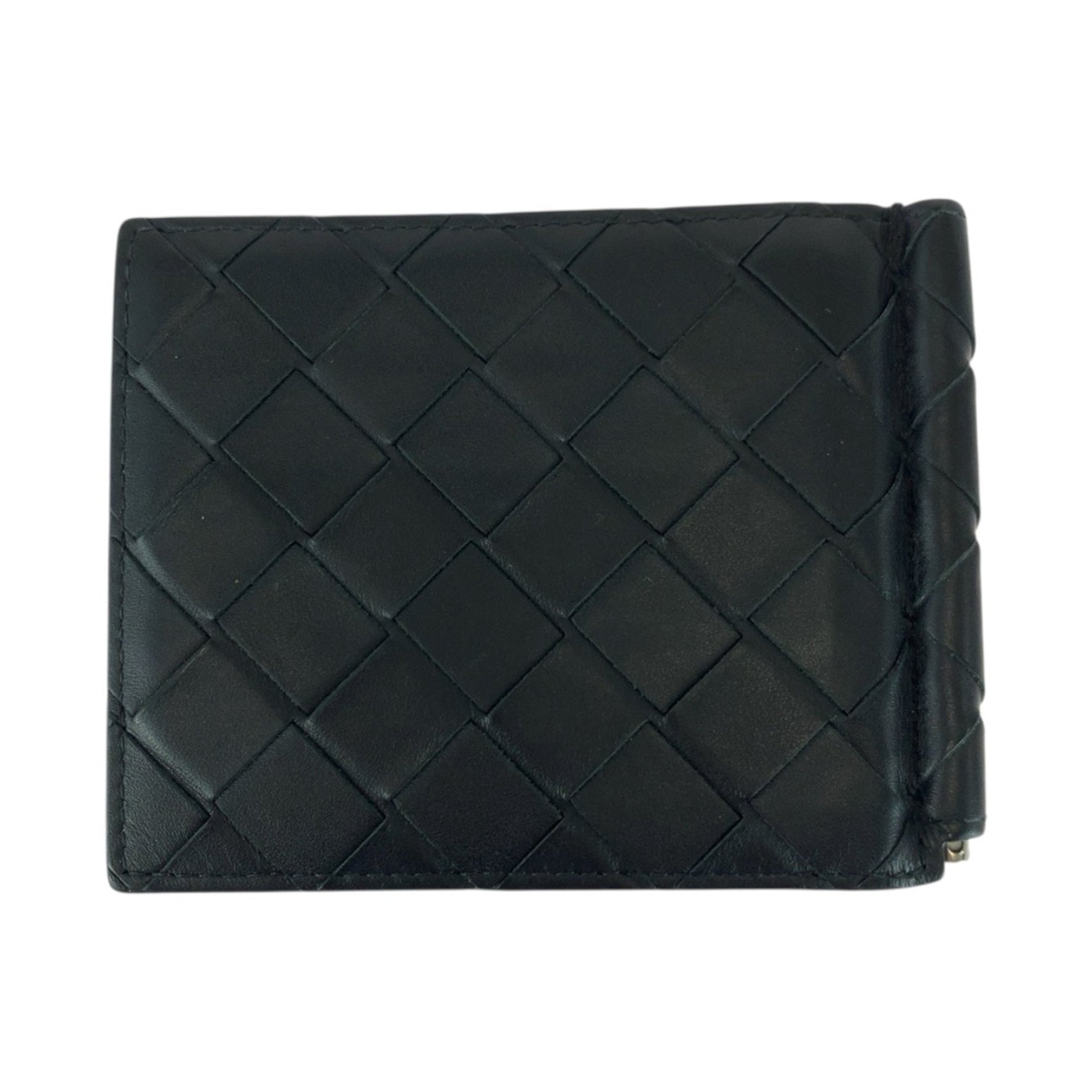 BOTTEGA VENETA Intrecciato Leather Folding Wallet with Silver Hardware and Money Clip