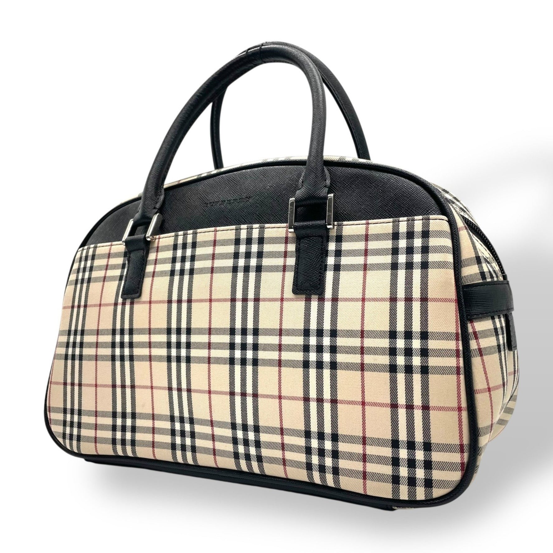 Burberry Vintage Boston Bag, Nova Check, Black Leather, Handbag, C
