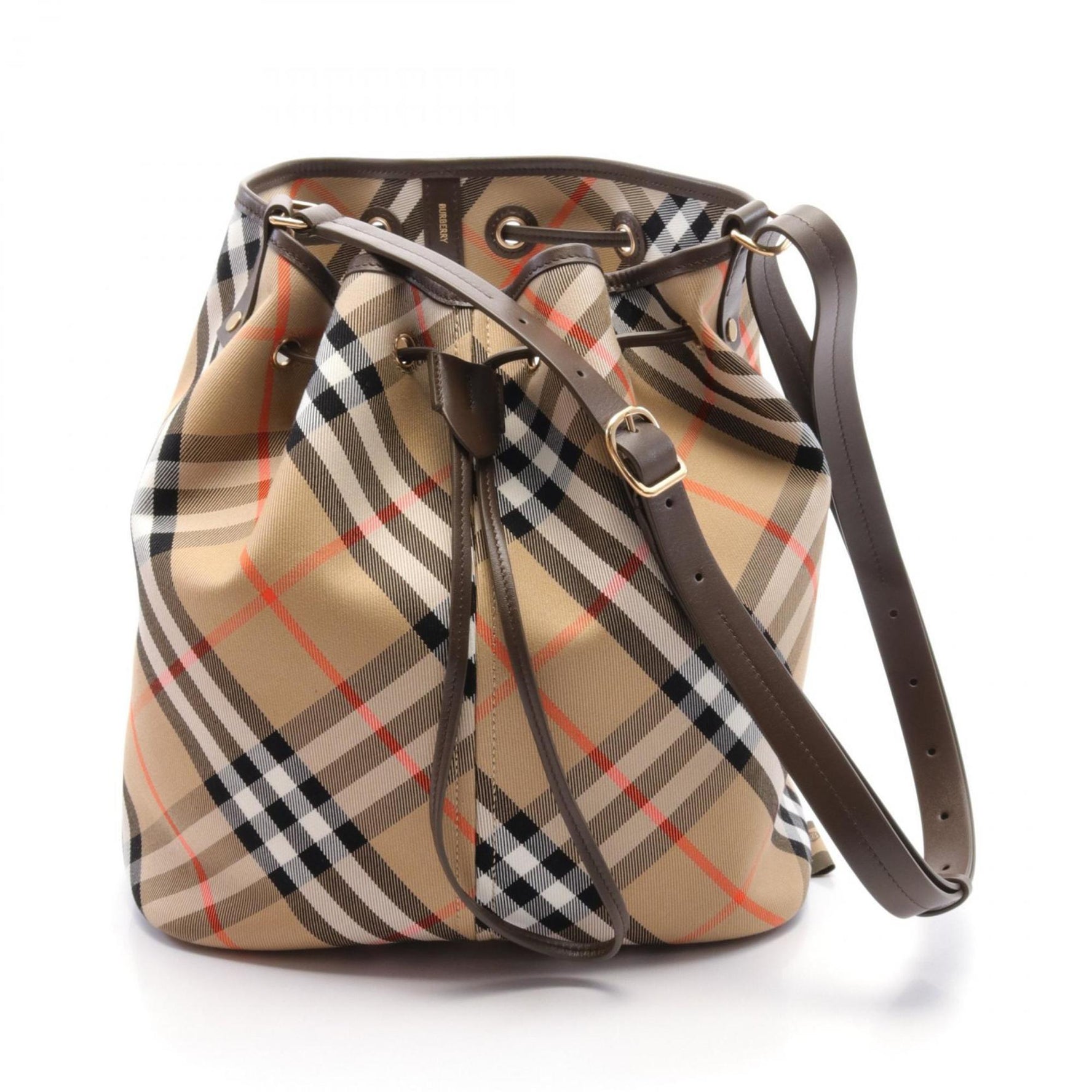 Burberry Check Shoulder Bag Canvas Leather Women's Beige Brown Multicolor