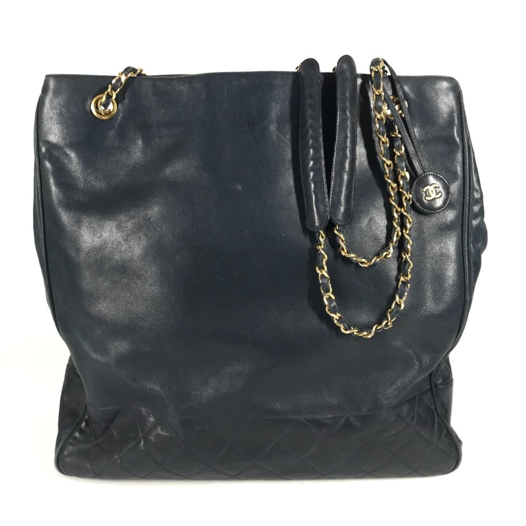 CHANEL Vintage CC Coco Mark Logo Matelasse Quilted Shoulder Bag Chain Tote Lambskin