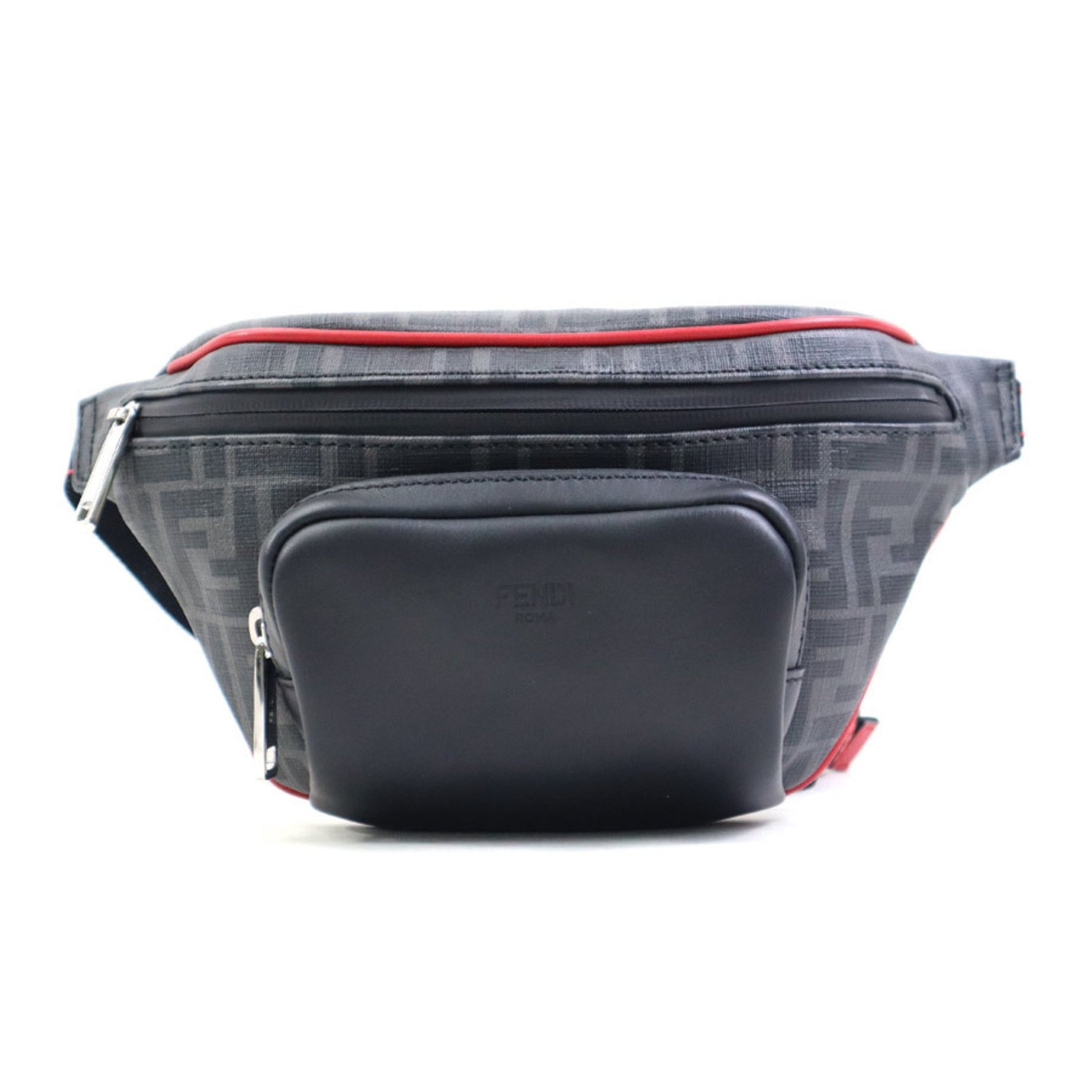FENDI Waist bag Body Leather Black x Red