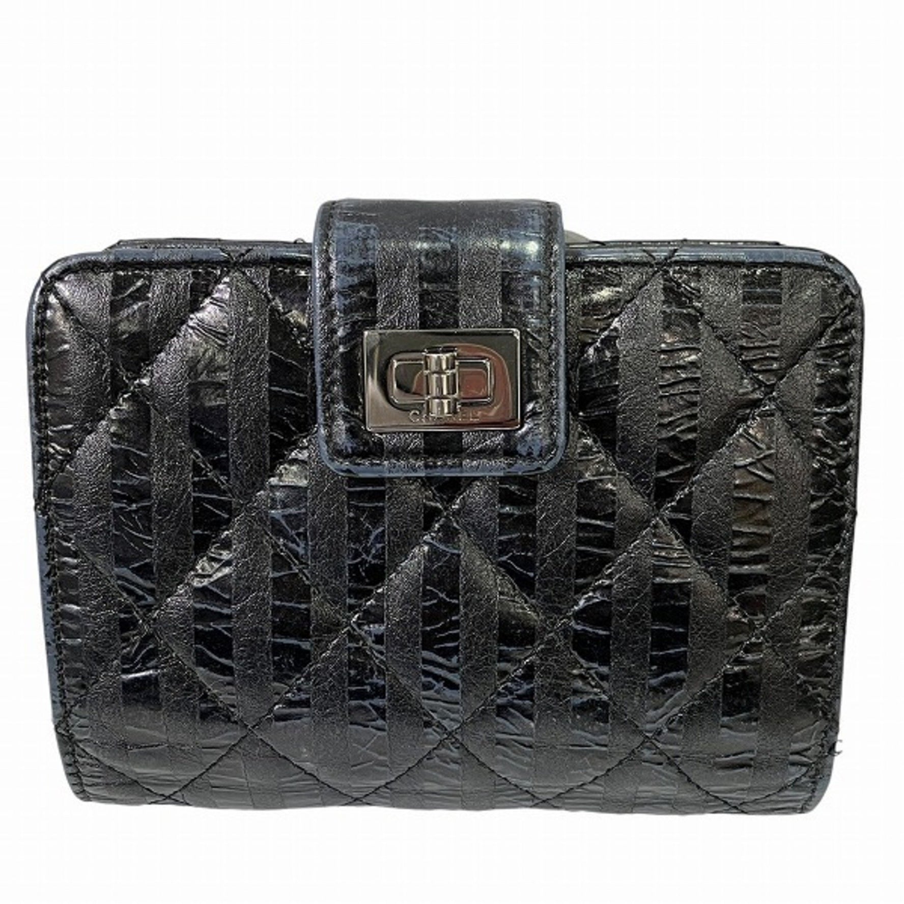CHANEL 2.55 Black Leather Wallet Bi-fold for Women