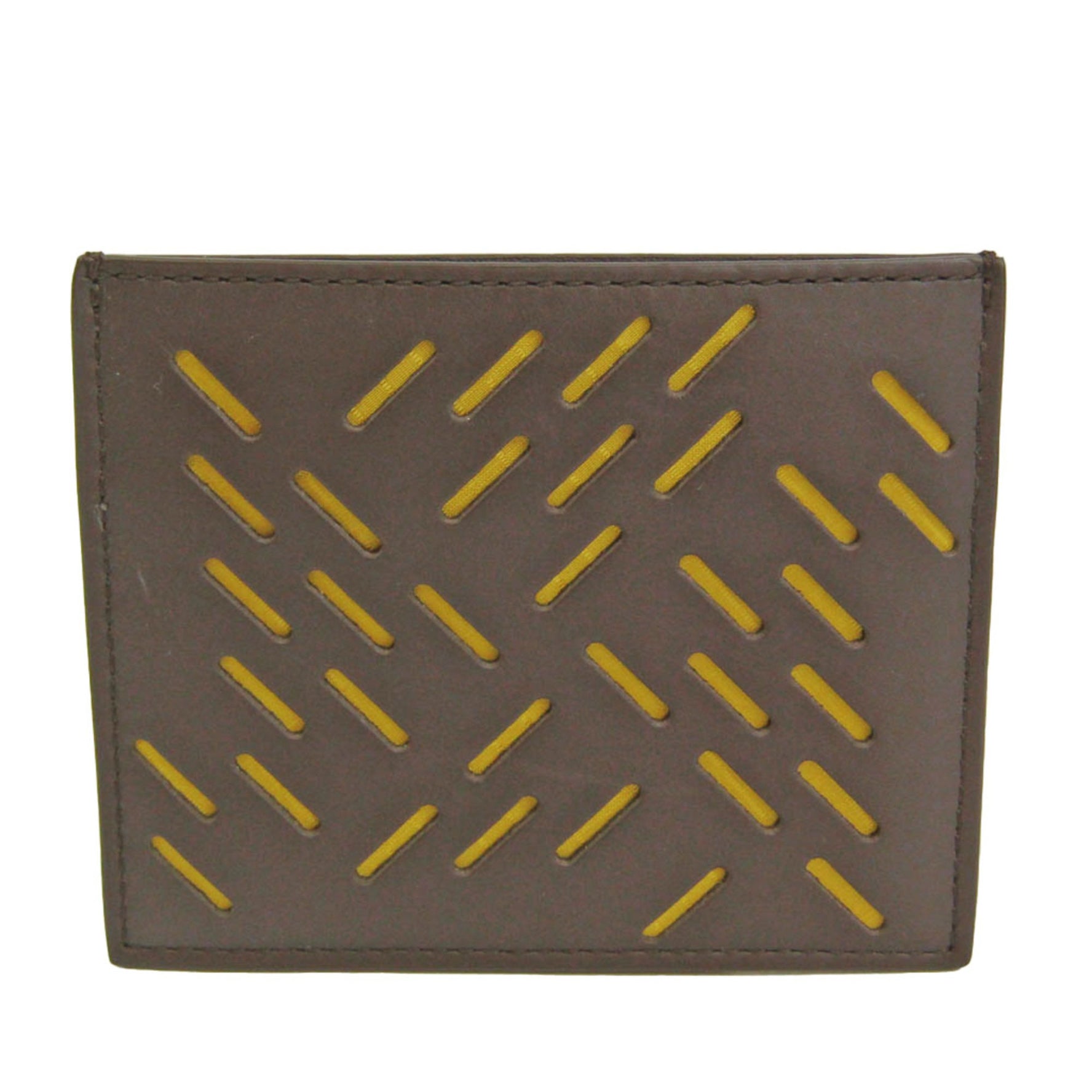 Bottega Veneta Contrast Punching Leather Card Case Dark Brown