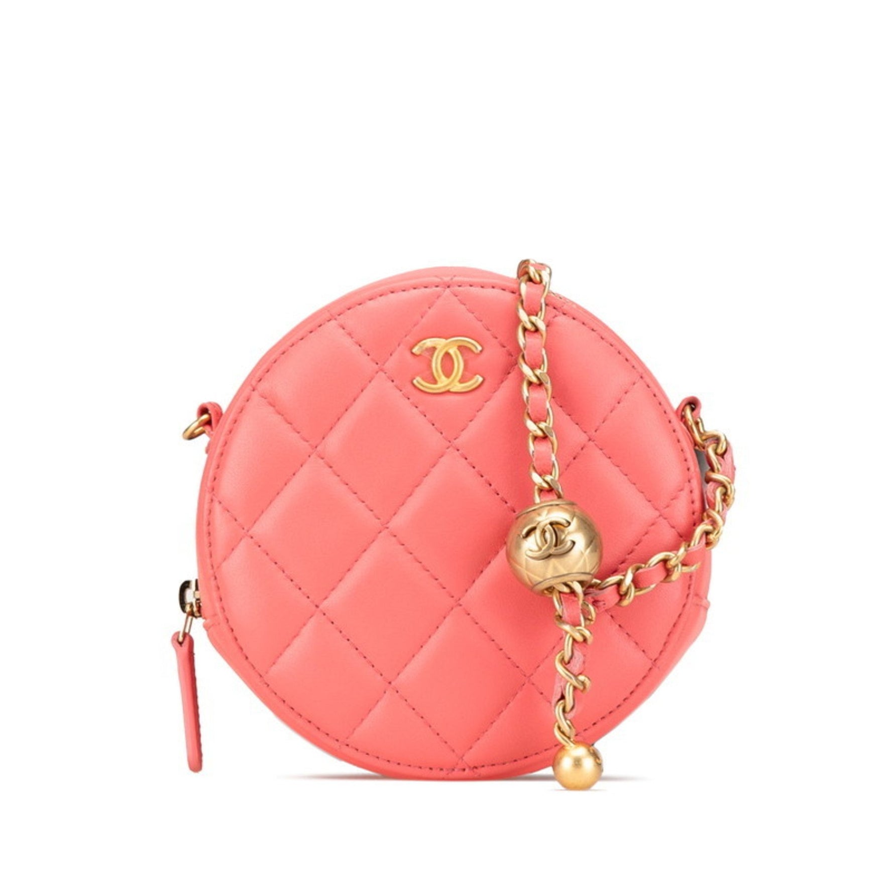 Chanel Matelasse Coco Mark Round Chain Shoulder Bag Lambskin
